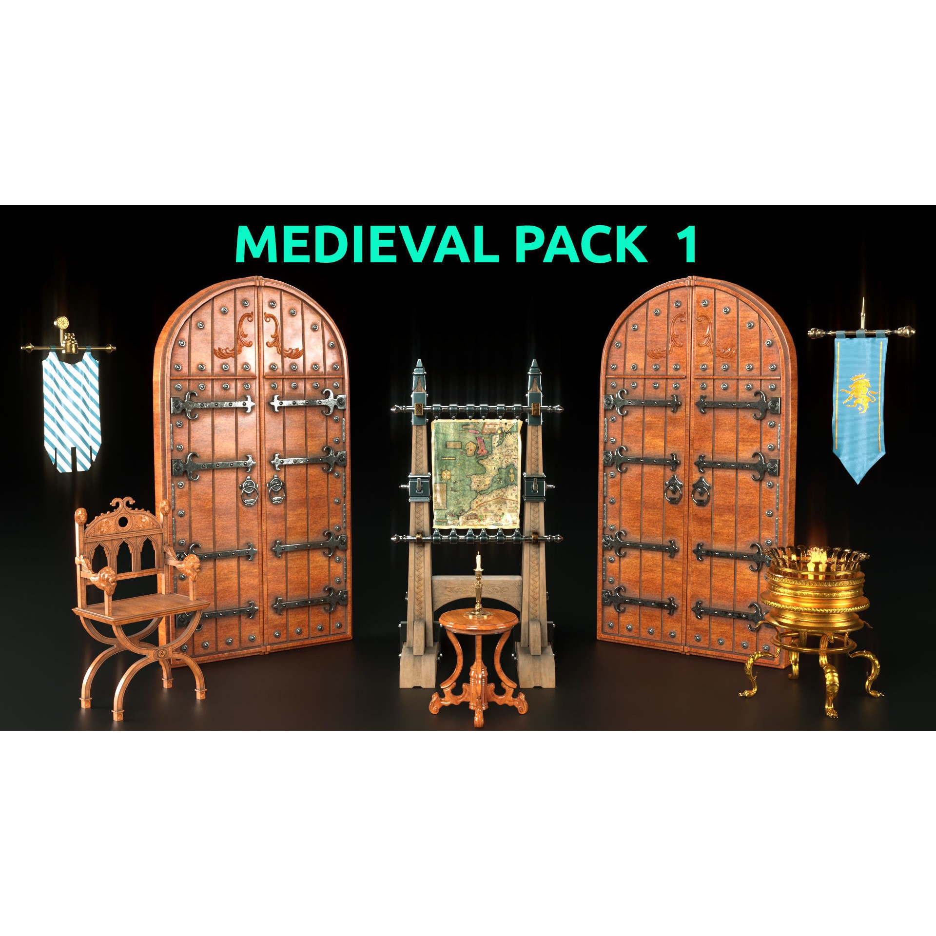 Medieval Furniture 3D Model – PBR Textured Game Asset, FBX, OBJ - View 4