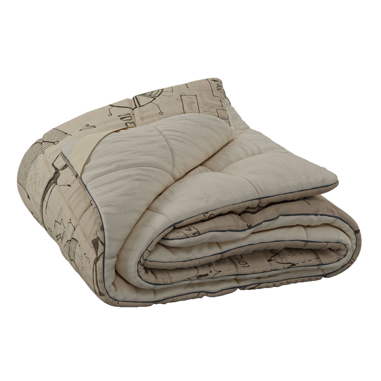 Rolled-Up Duvet 3D Model – High Poly PBR Asset, FBX, OBJ - View 5
