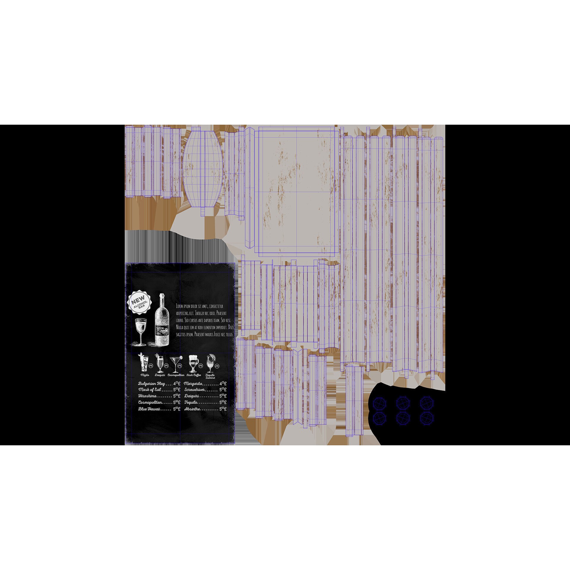 Menu Chalk 3D Model – PBR Textured Chalkboard for Restaurants
