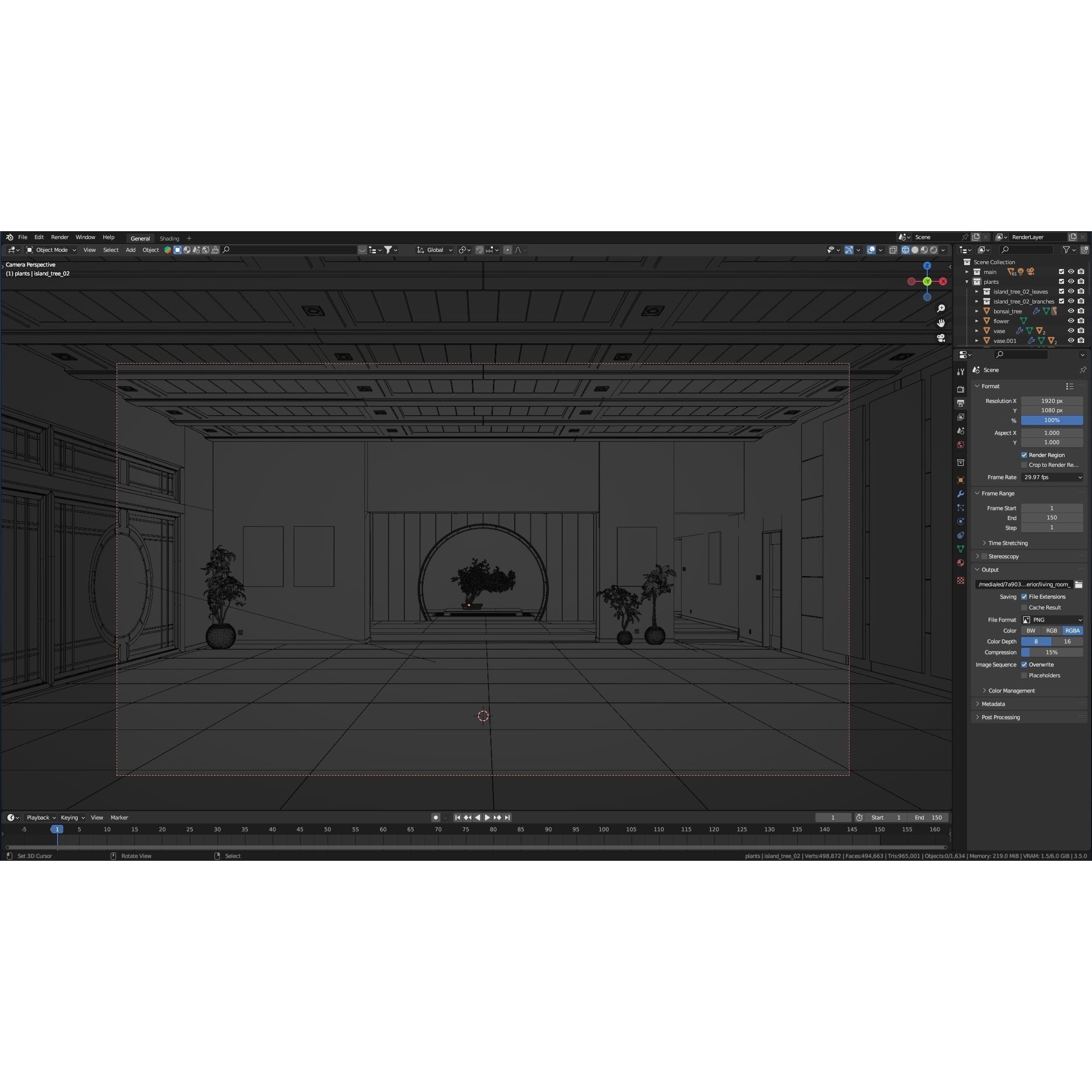 Modern Asian Style Living Room - HiPoly 3D Model