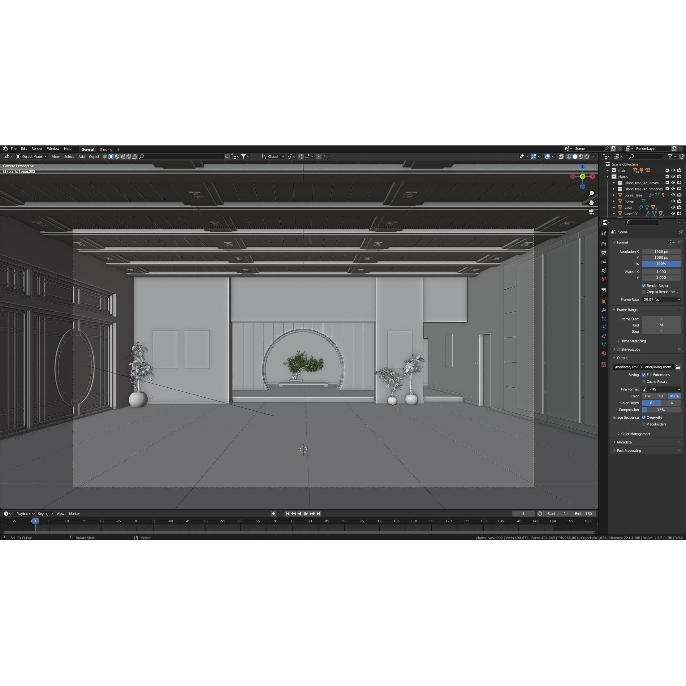 Modern Asian Style Living Room - HiPoly 3D Model - View 14