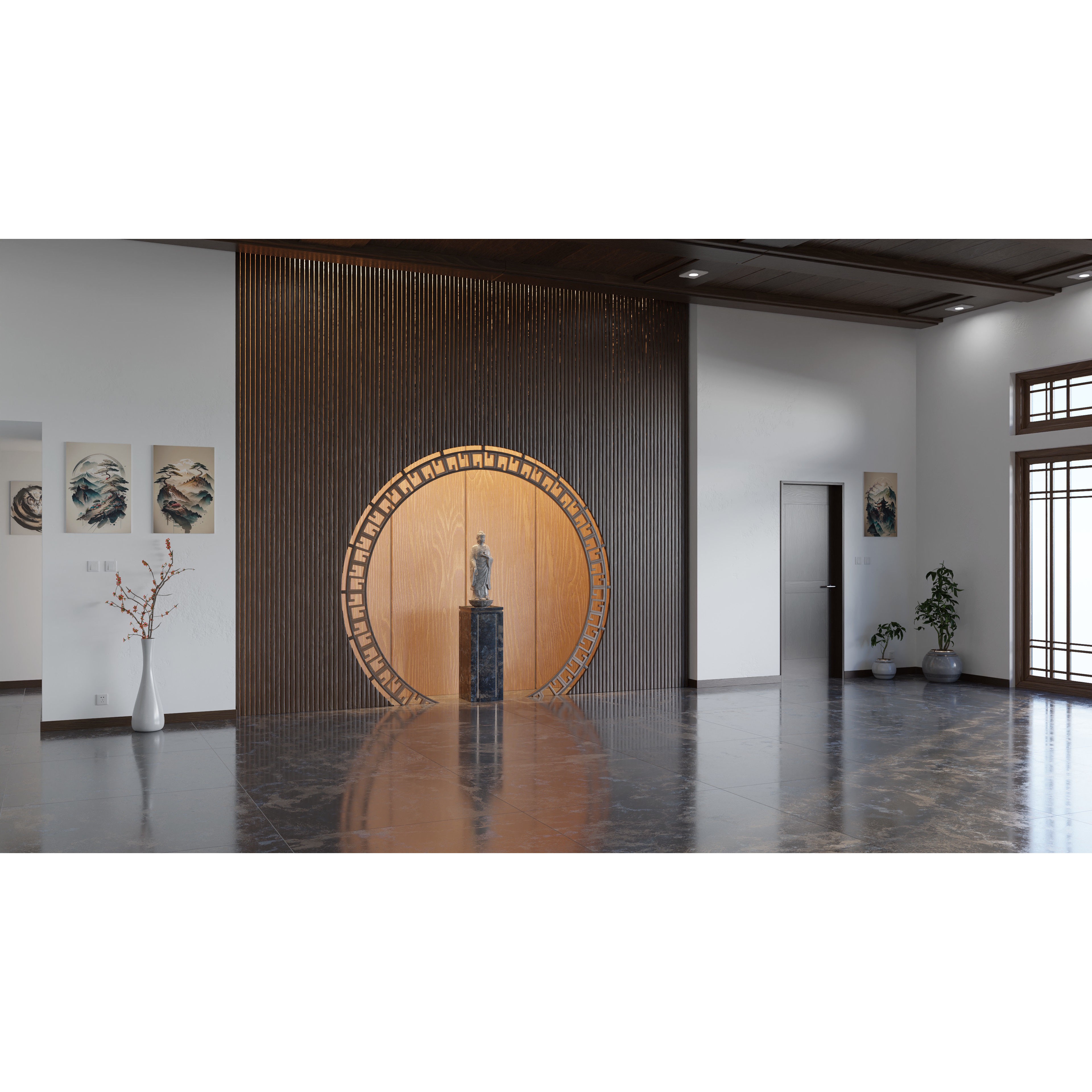 Modern Asian Style Living Room - HiPoly 3D Model - View 3