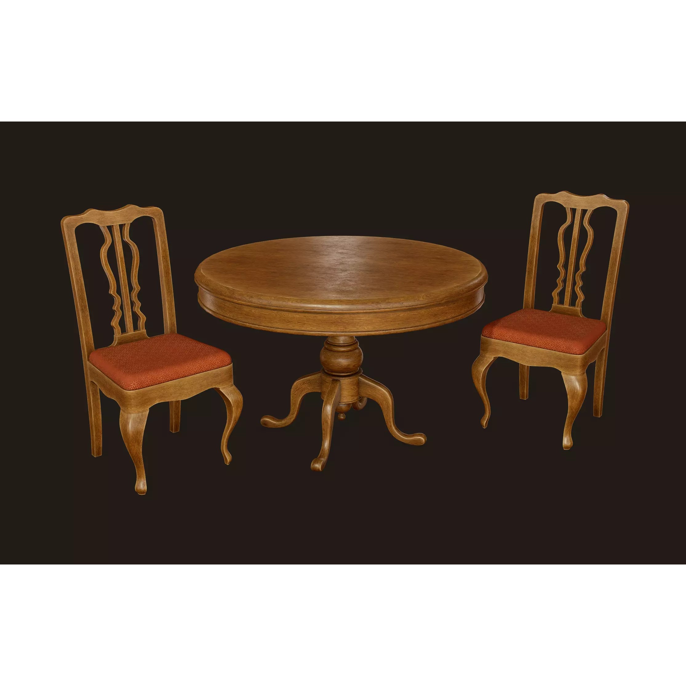 Vintage Table and Chair 3D Model – PBR Game Ready Low Poly Asset, FBX - View 2