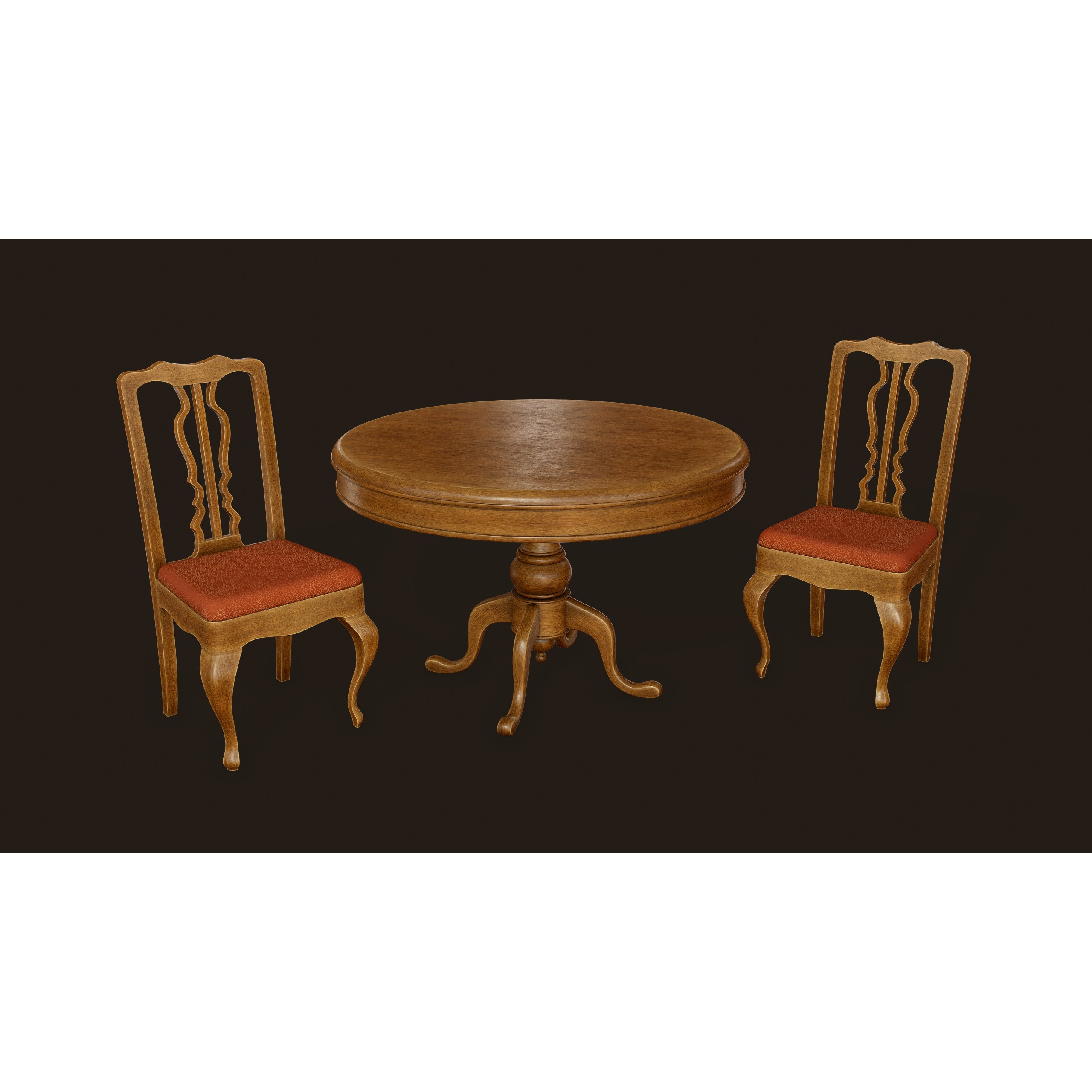 Vintage Table and Chair 3D Model – PBR Game Ready Low Poly Asset, FBX - View 3