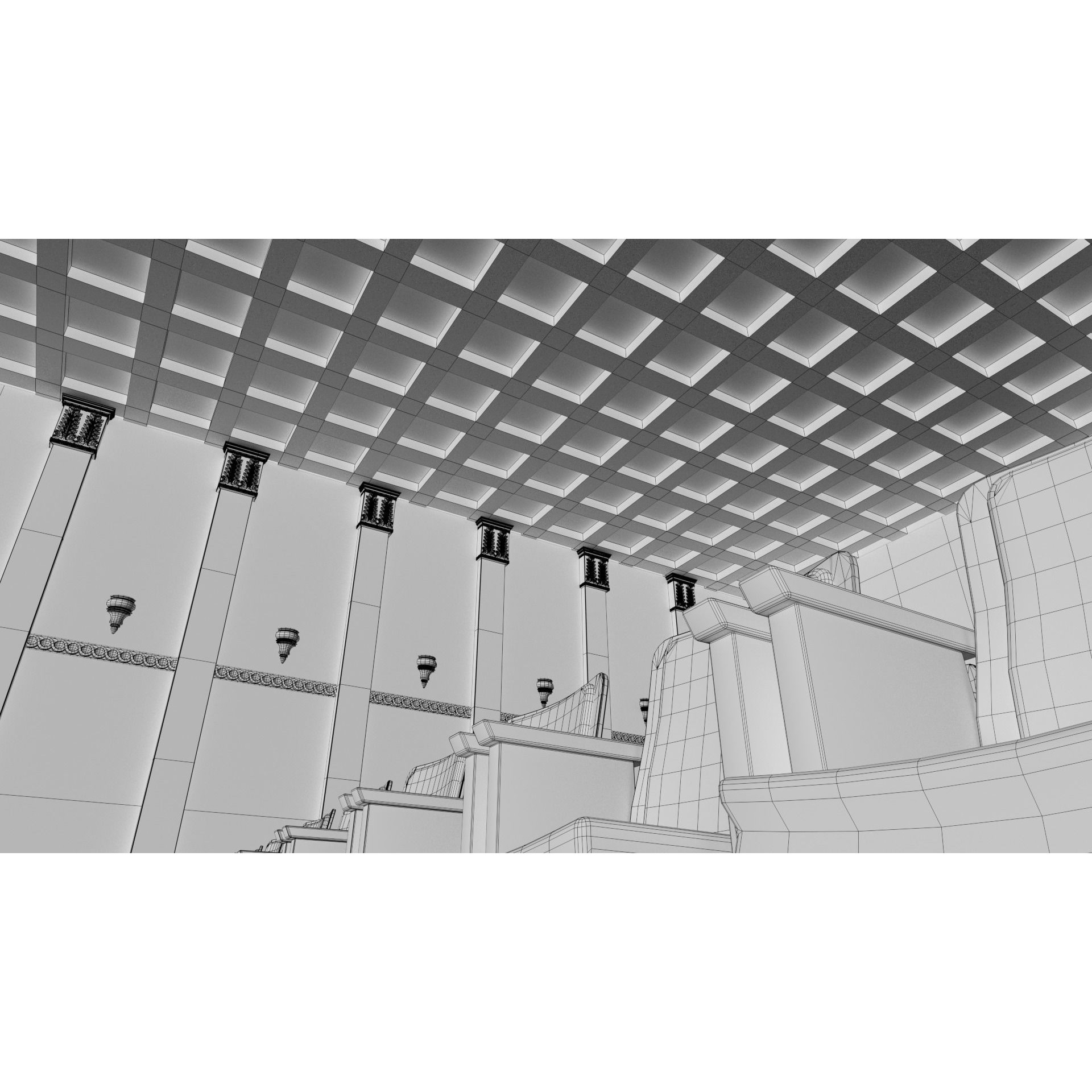 Classic Movie Theater Interior 3D Model – High Poly PBR Asset, FBX