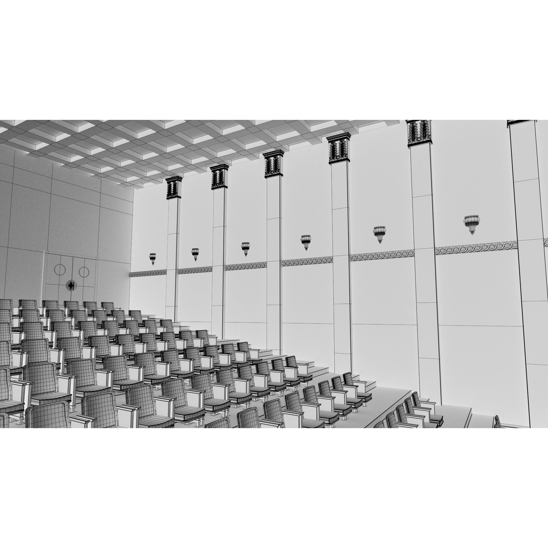 Classic Movie Theater Interior 3D Model – High Poly PBR Asset, FBX - View 32