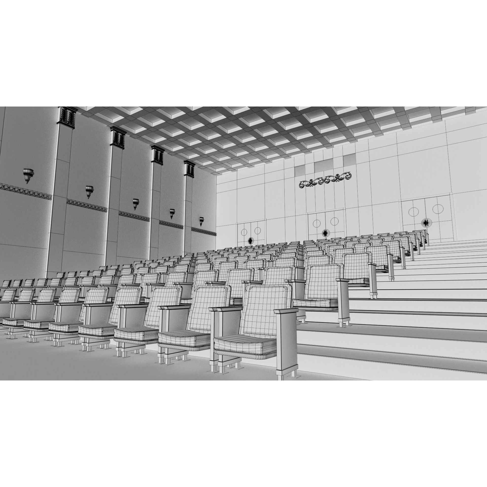 Classic Movie Theater Interior 3D Model – High Poly PBR Asset, FBX - View 45