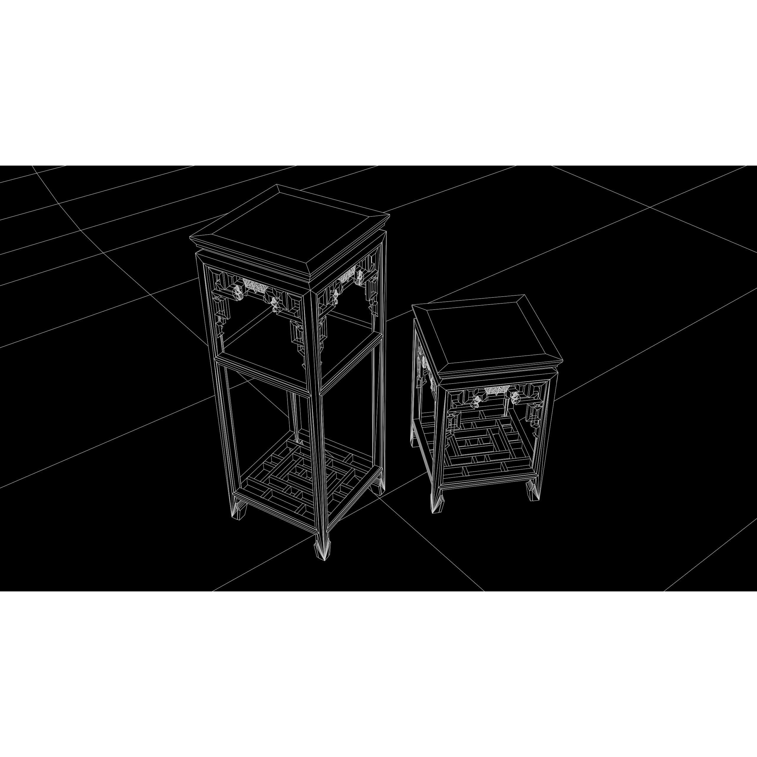 Chinese Wooden End Table 3D Model – Antique Low Poly Furniture, FBX, OBJ