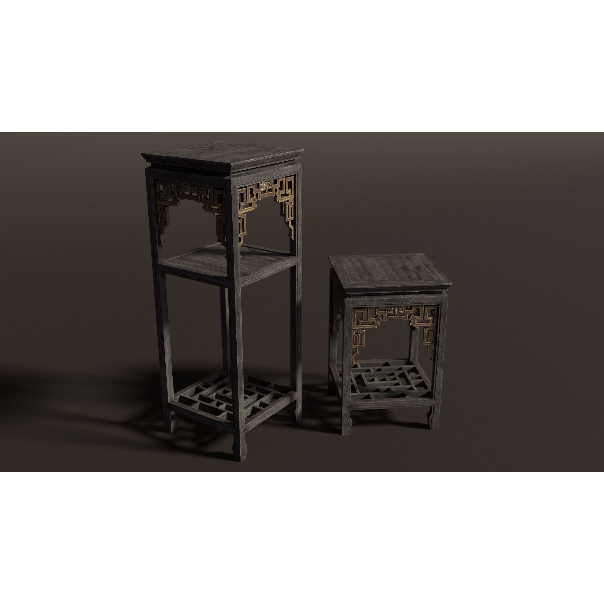 Chinese Wooden End Table 3D Model – Antique Low Poly Furniture, FBX, OBJ - View 6