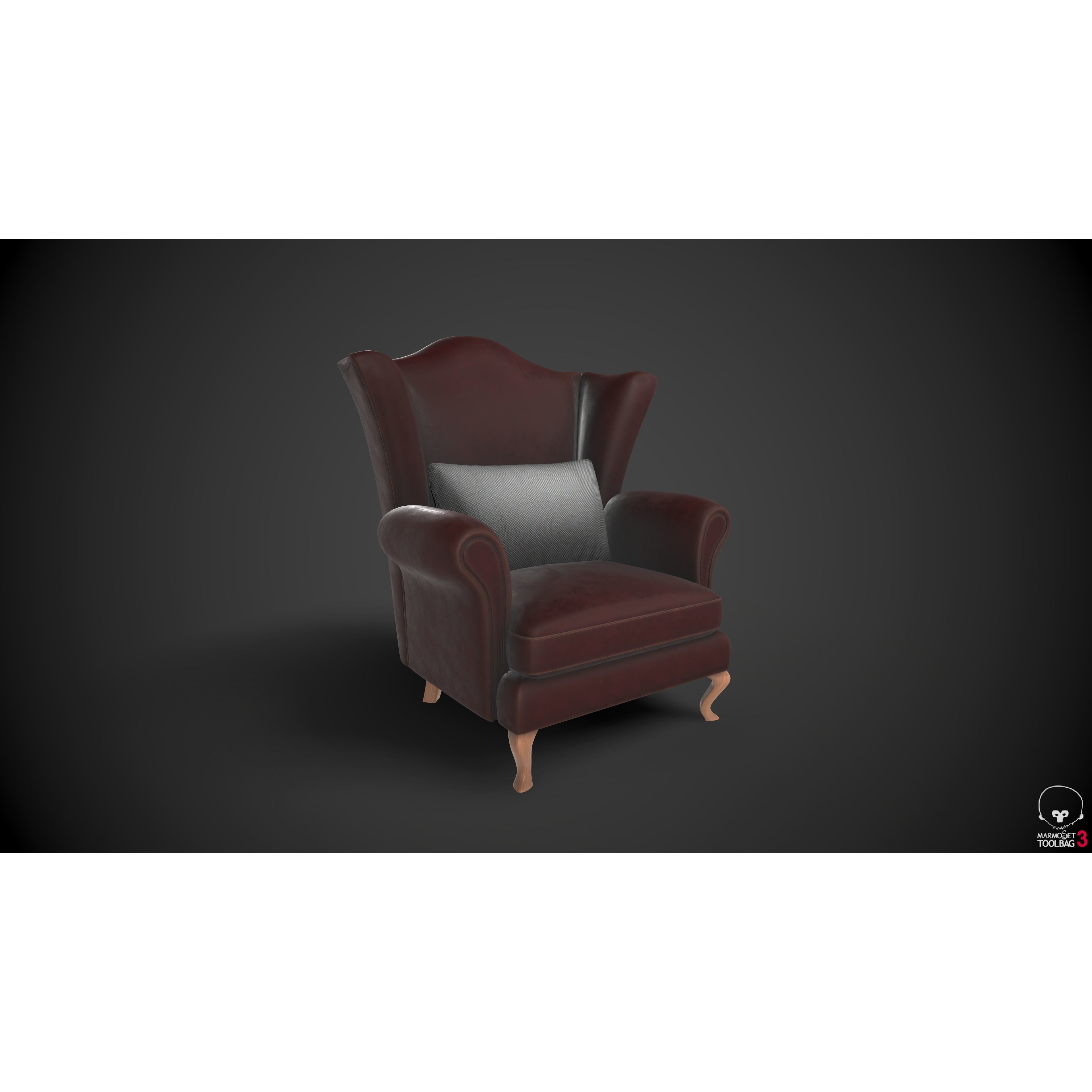Wingback Chair 3D Model – Low Poly PBR Furniture Asset, FBX - View 3