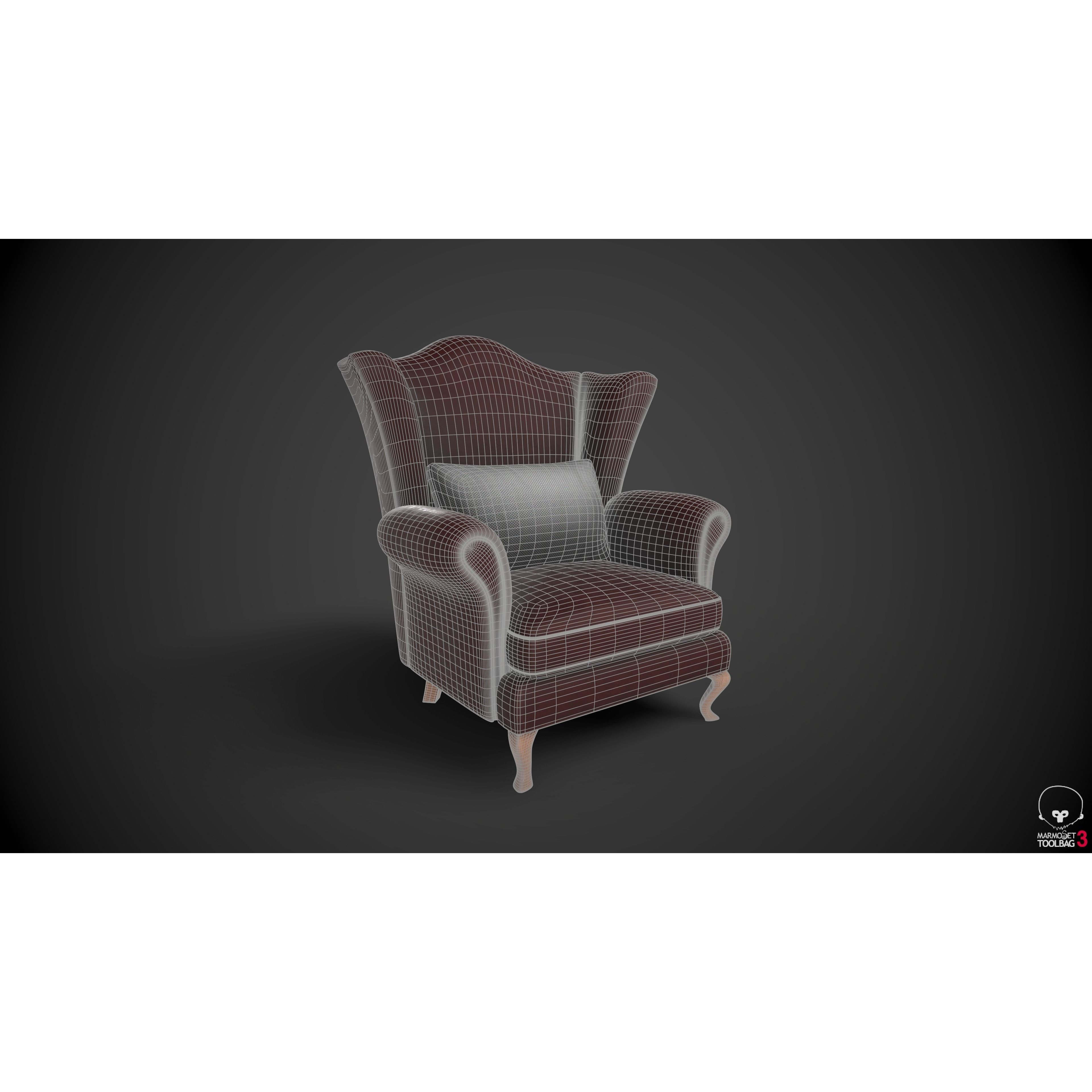 Wingback Chair 3D Model – Low Poly PBR Furniture Asset, FBX - View 4