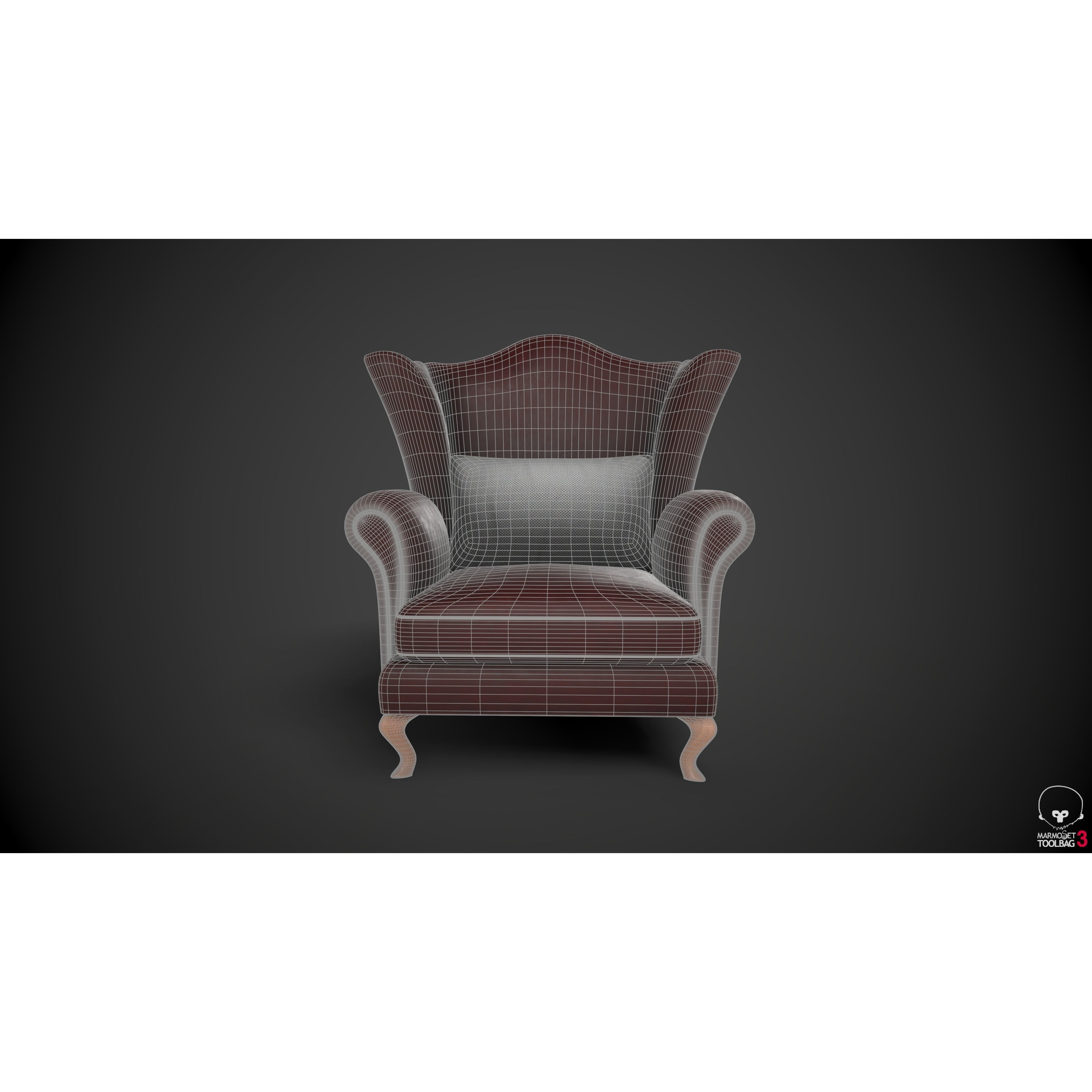 Wingback Chair 3D Model – Low Poly PBR Furniture Asset, FBX - View 6
