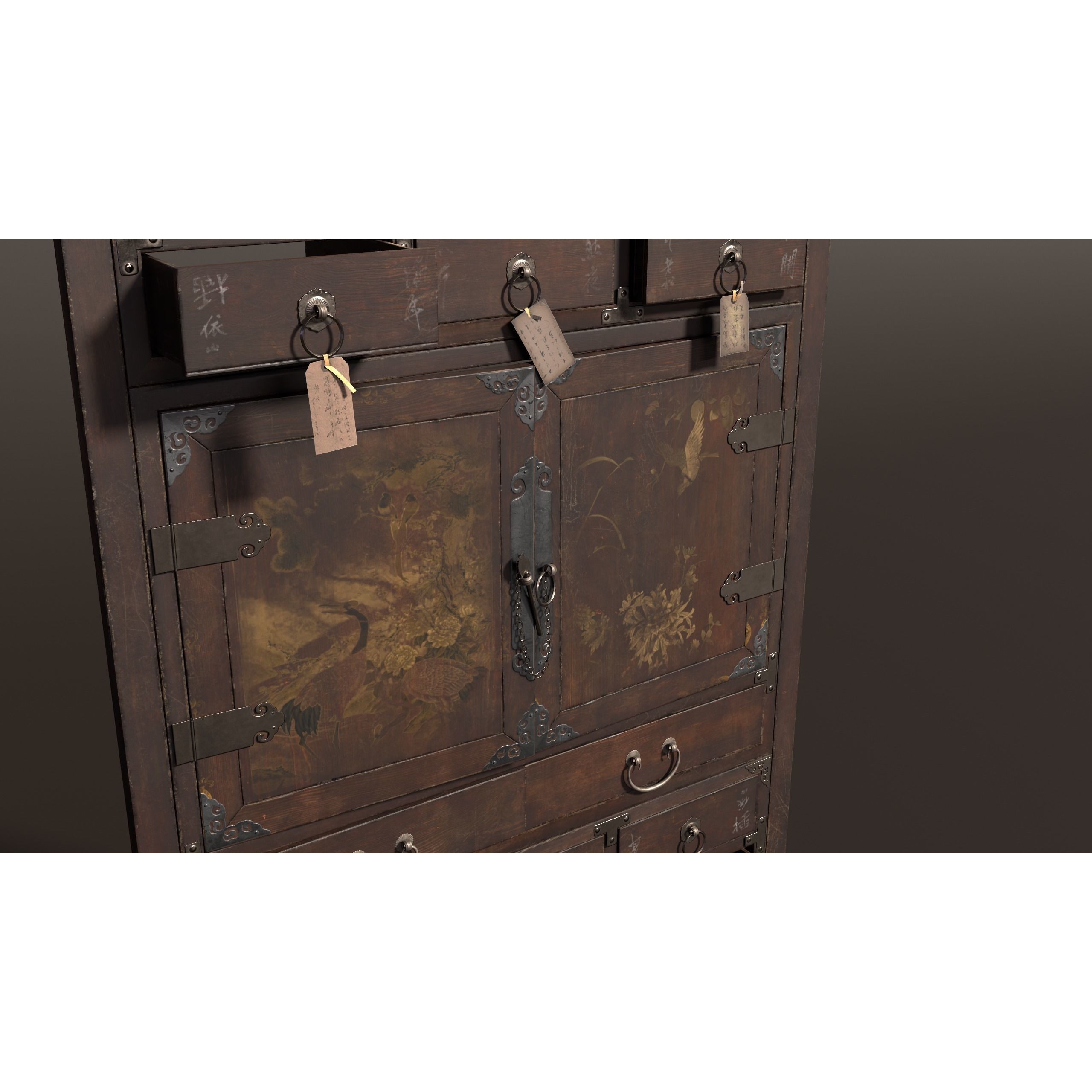 Antique Chinese Wooden Shelf 3D Model – Low Poly PBR Furniture, FBX & OBJ - View 3