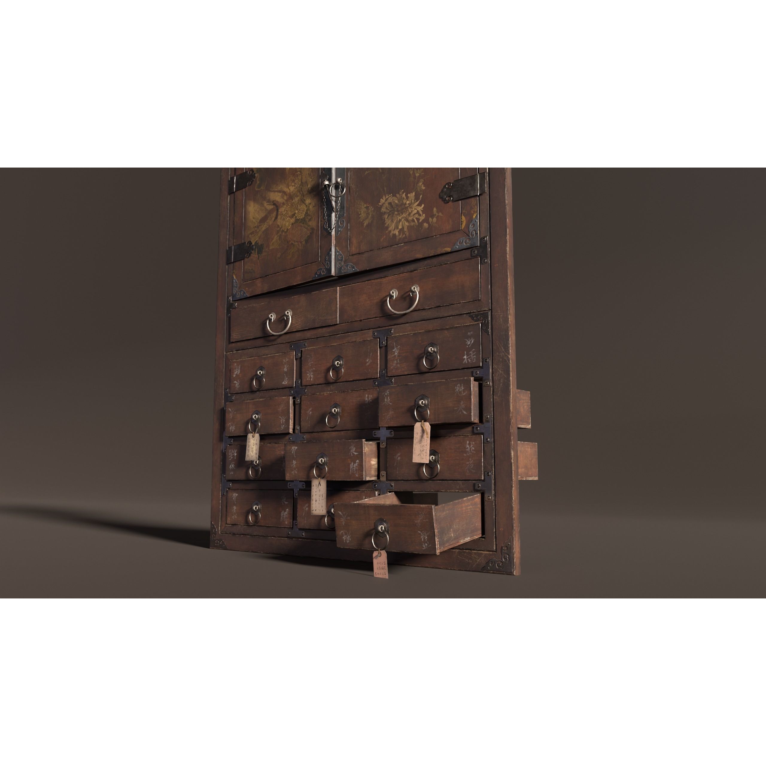 Antique Chinese Wooden Shelf 3D Model – Low Poly PBR Furniture, FBX & OBJ - View 5