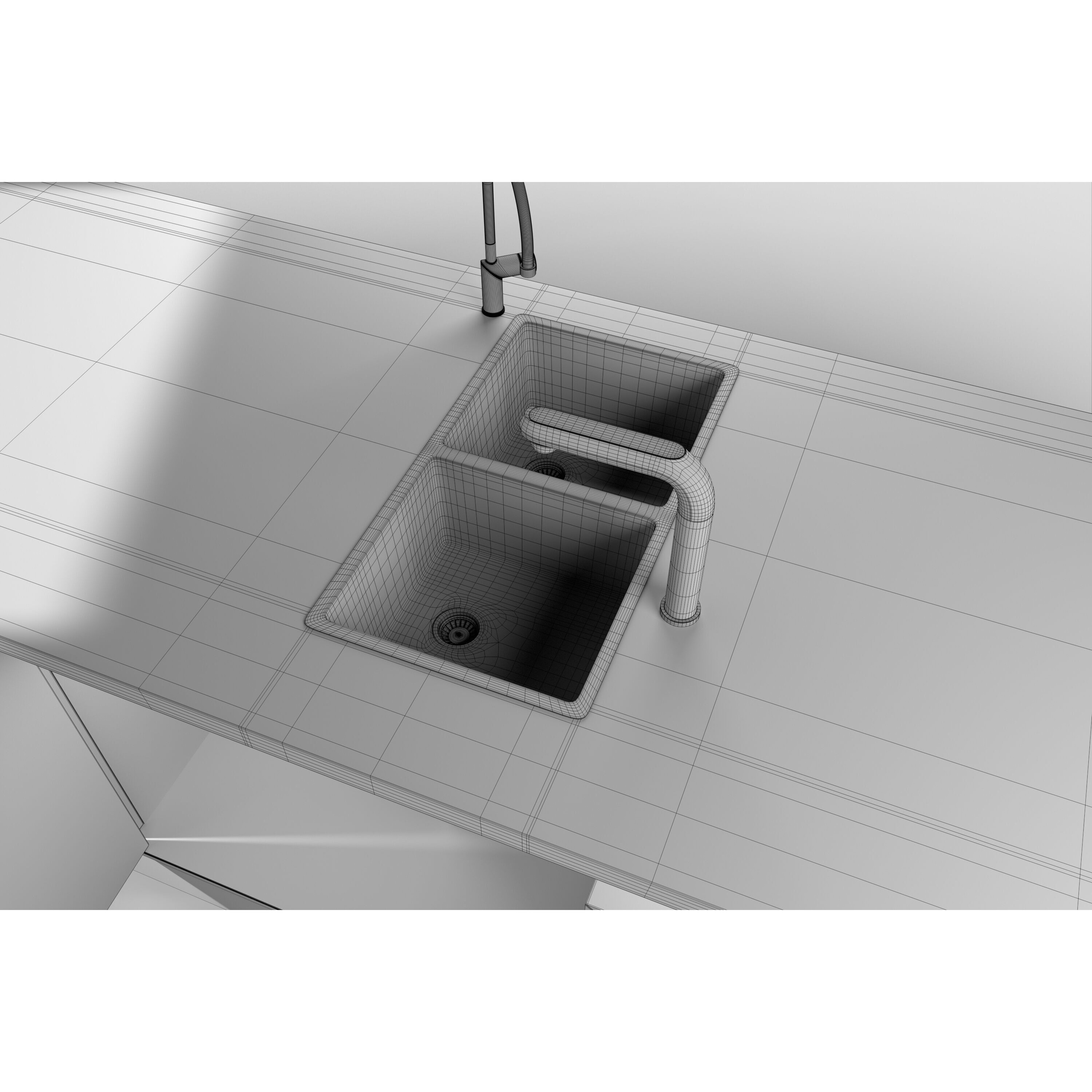 Kitchen Counter 3D Model – PBR Low Poly with Water Filter, FBX