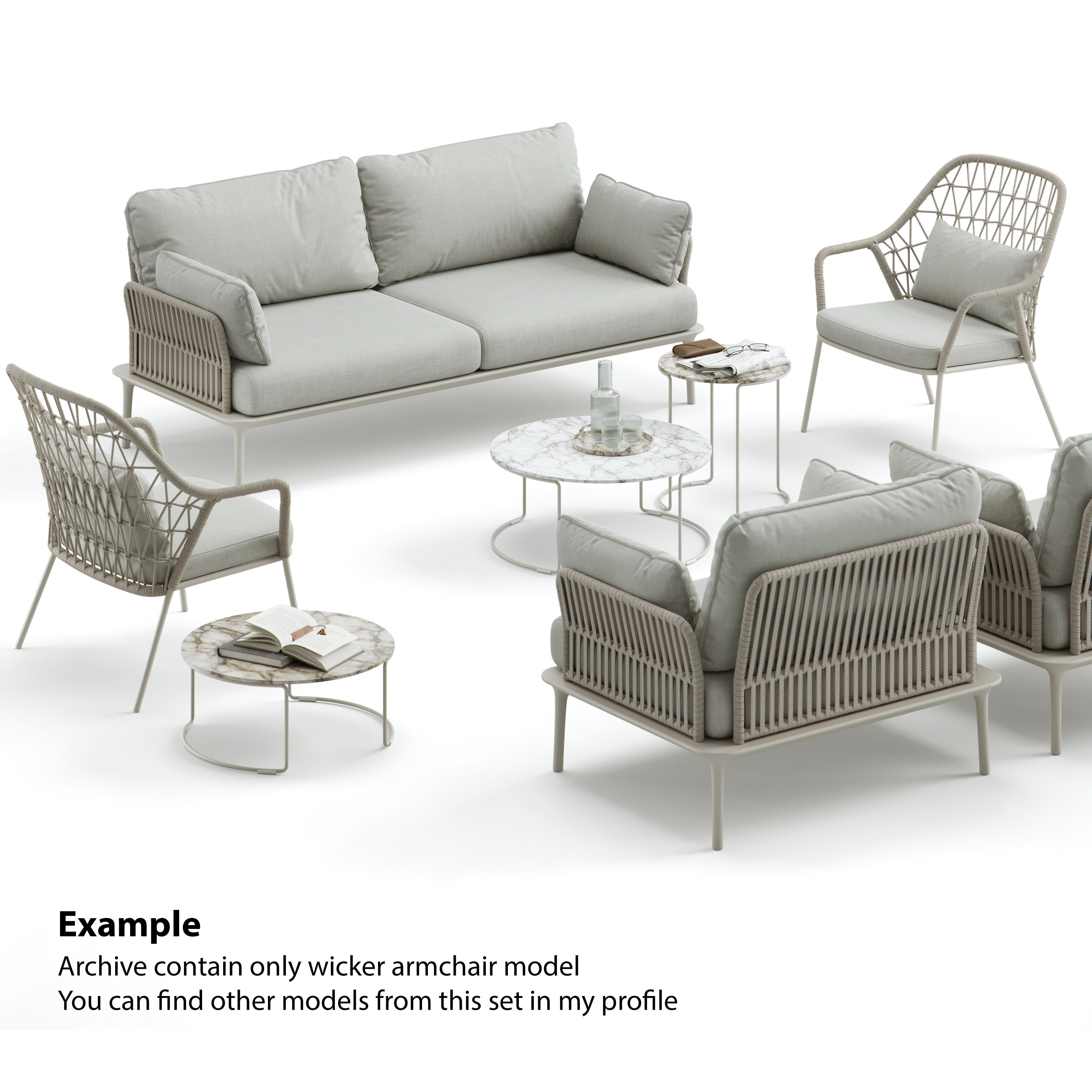 Woven Lounge Armchair 3D Model – Outdoor Garden Furniture, FBX - View 7