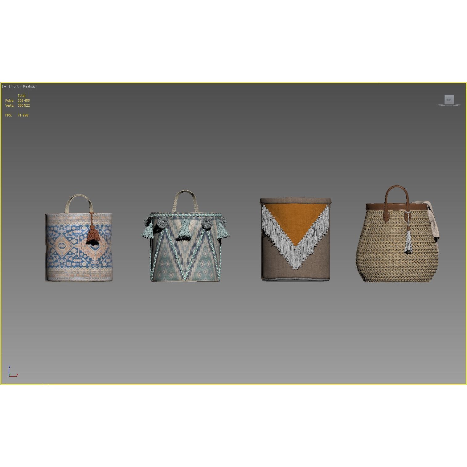 Wicker Baskets 3D Model – Set of Four Decorative Storage Baskets, FBX, OBJ - View 7