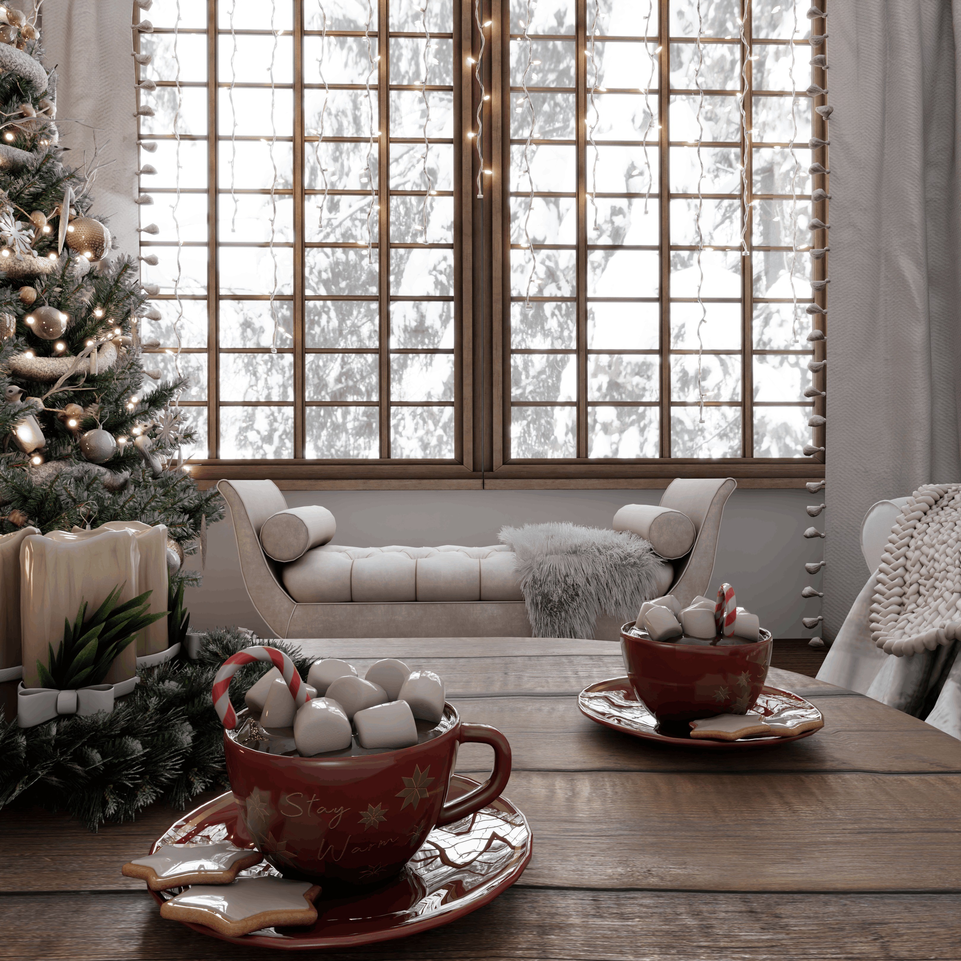 Christmas Living Room 3D Model – Realistic Blender Scene, PBR