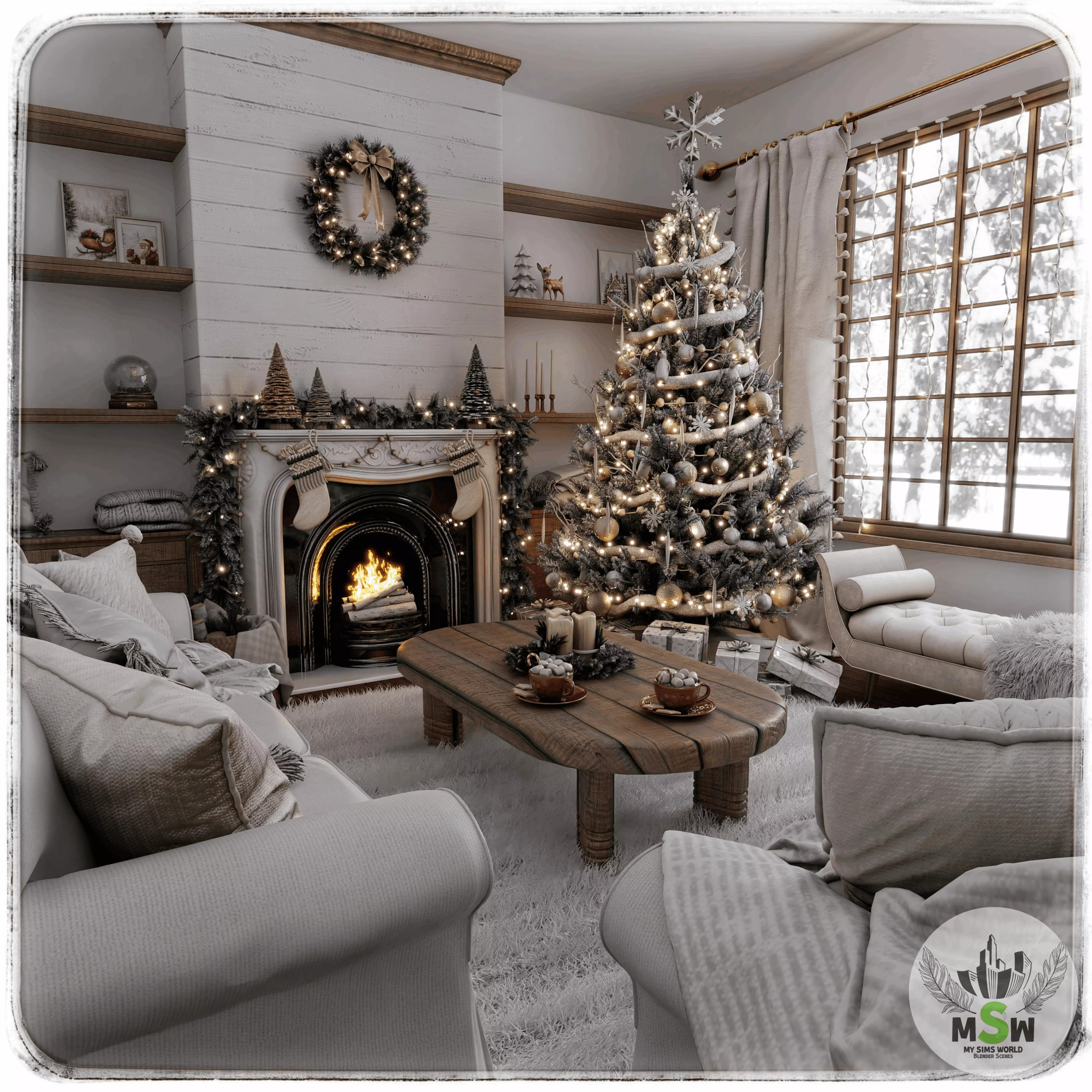 Christmas Living Room 3D Model – Realistic Blender Scene, PBR - View 2