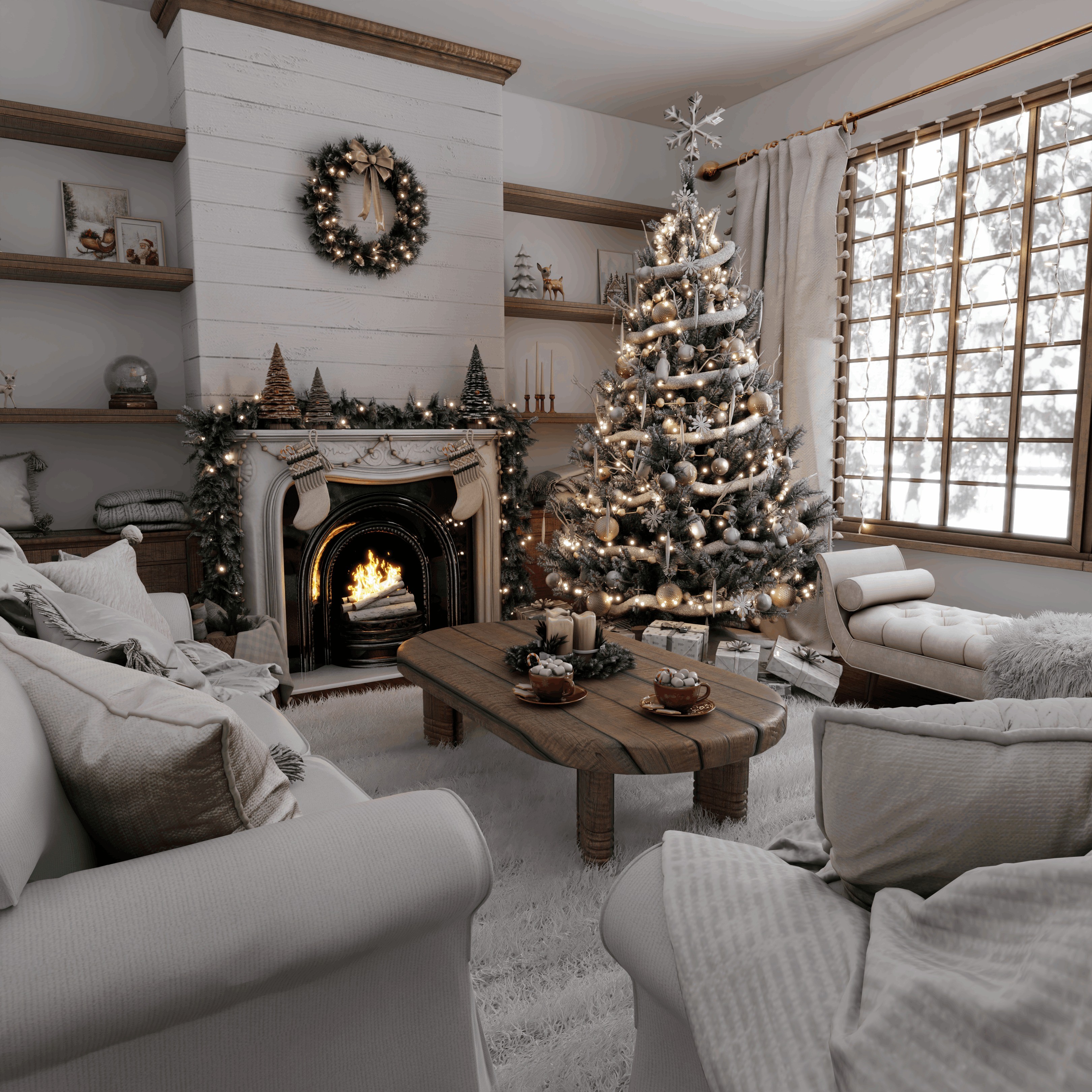 Christmas Living Room 3D Model – Realistic Blender Scene, PBR - View 3