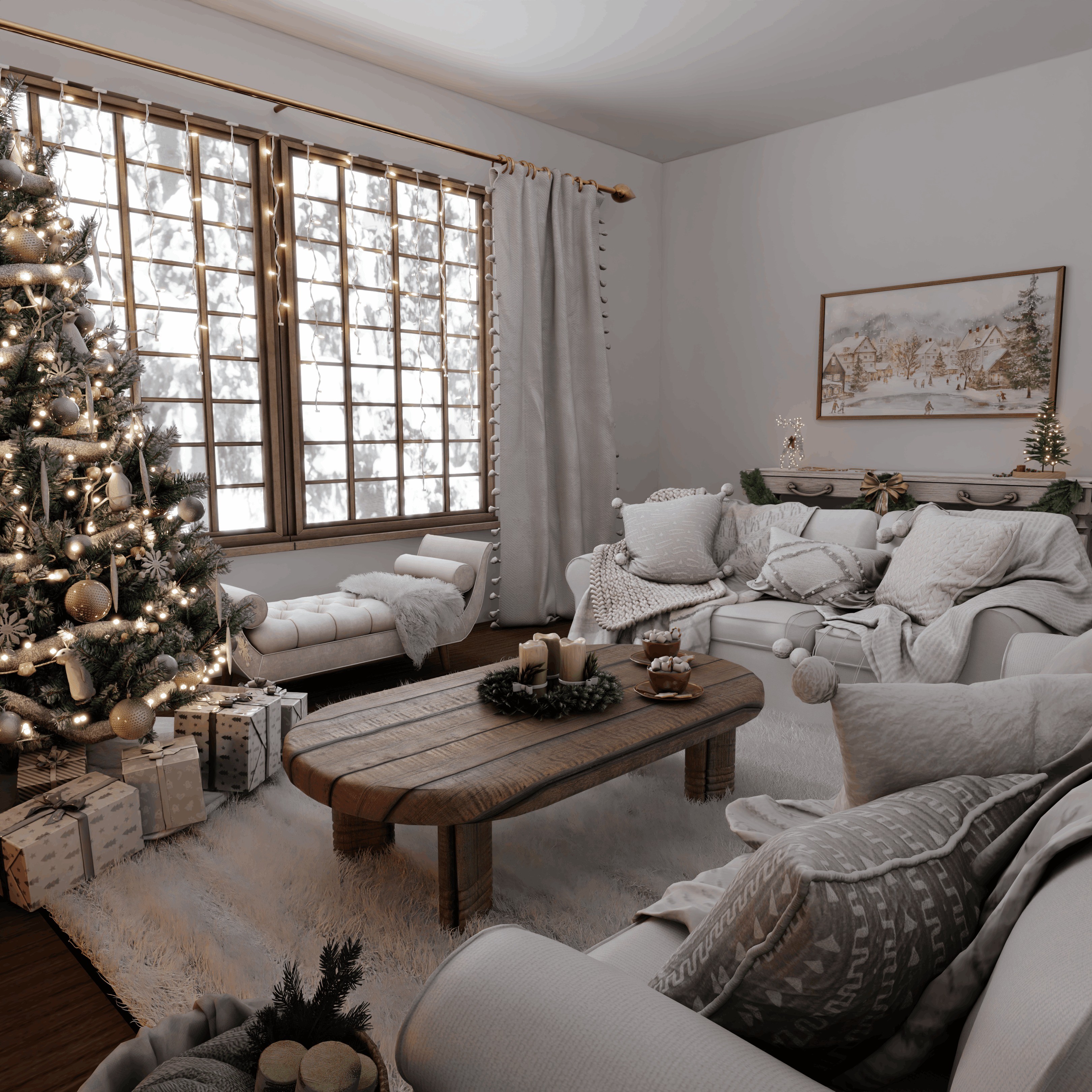 Christmas Living Room 3D Model – Realistic Blender Scene, PBR - View 4