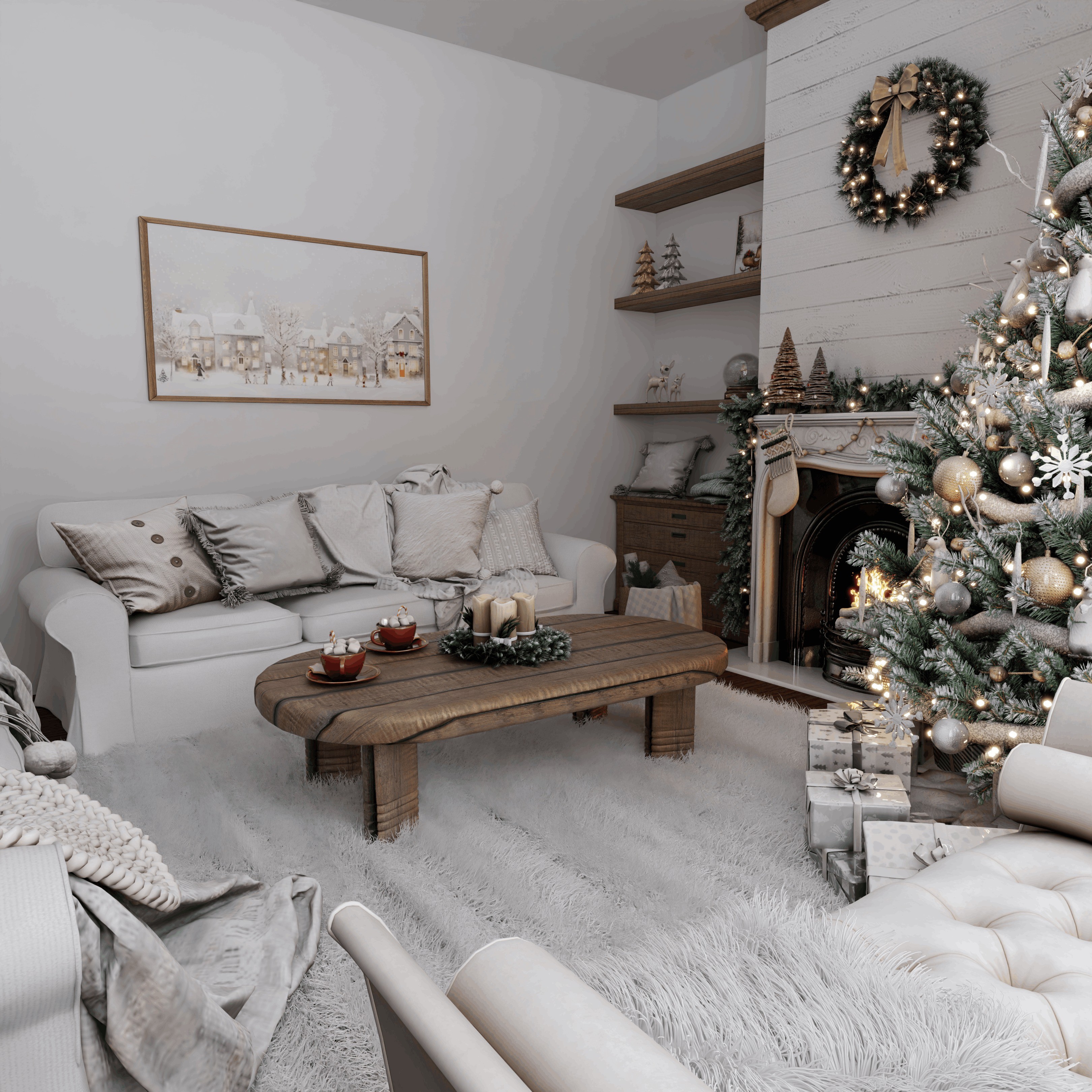 Christmas Living Room 3D Model – Realistic Blender Scene, PBR - View 5