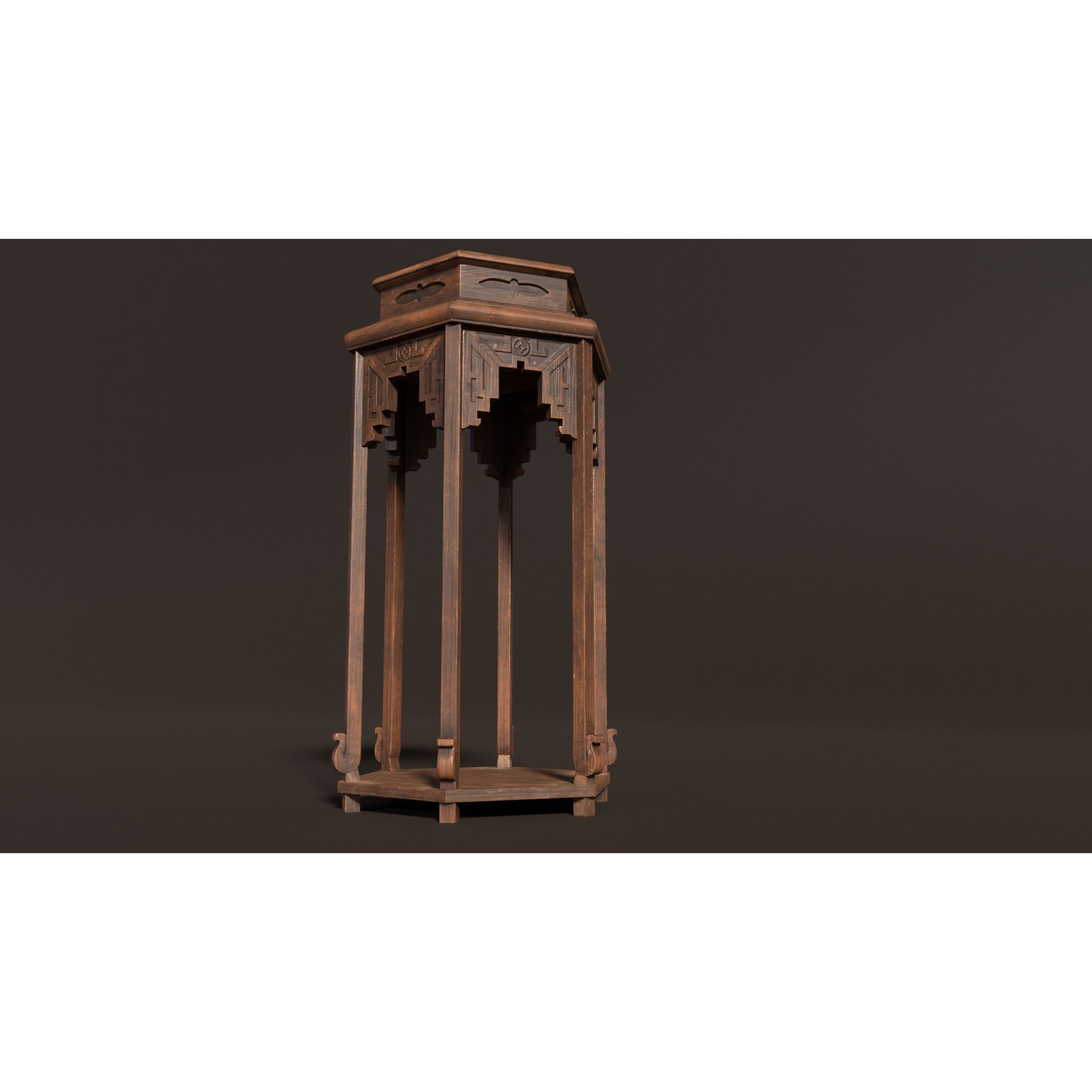 Chinese Wooden End Table 3D Model – Antique Low-Poly Furniture, FBX, OBJ - View 10
