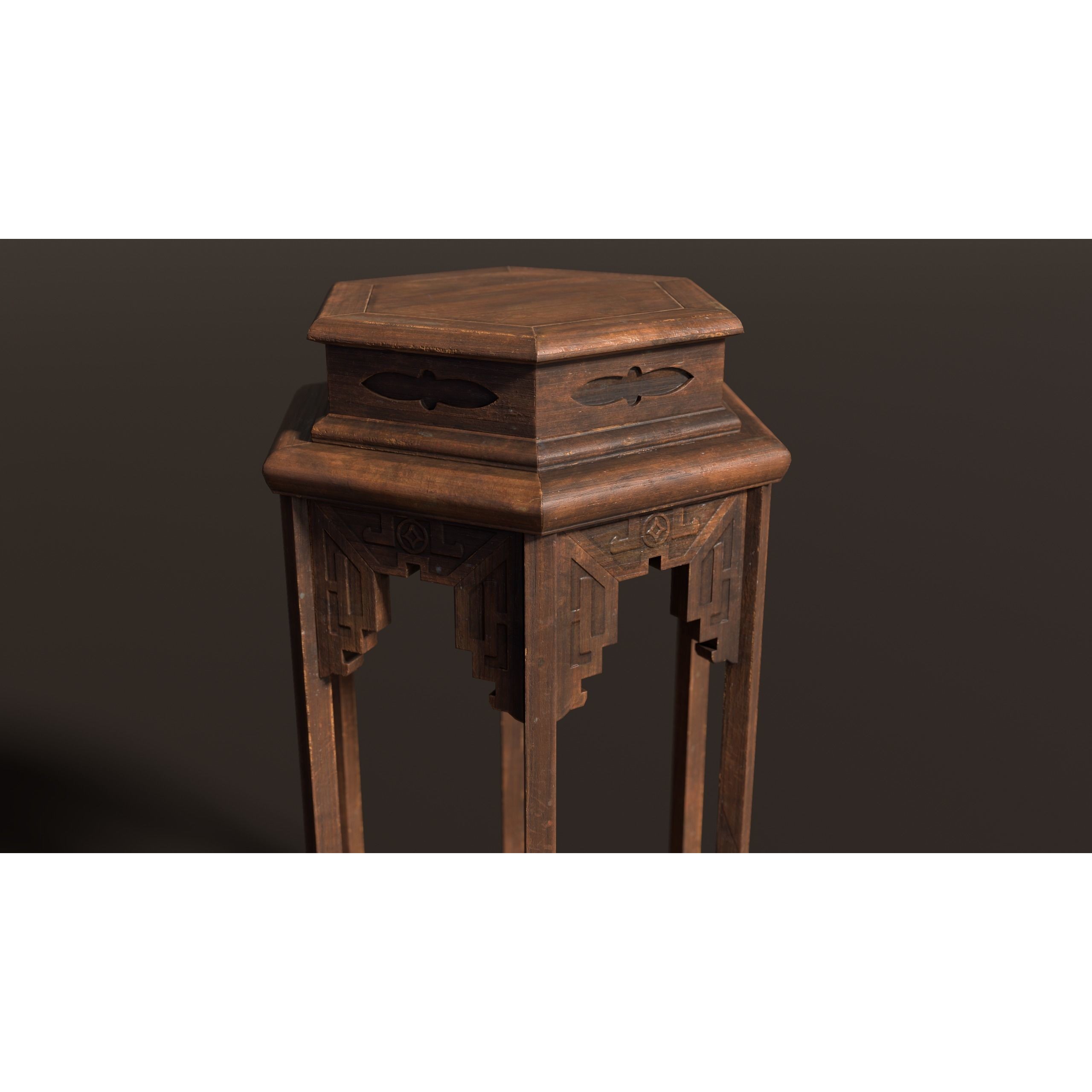 Chinese Wooden End Table 3D Model – Antique Low-Poly Furniture, FBX, OBJ - View 11