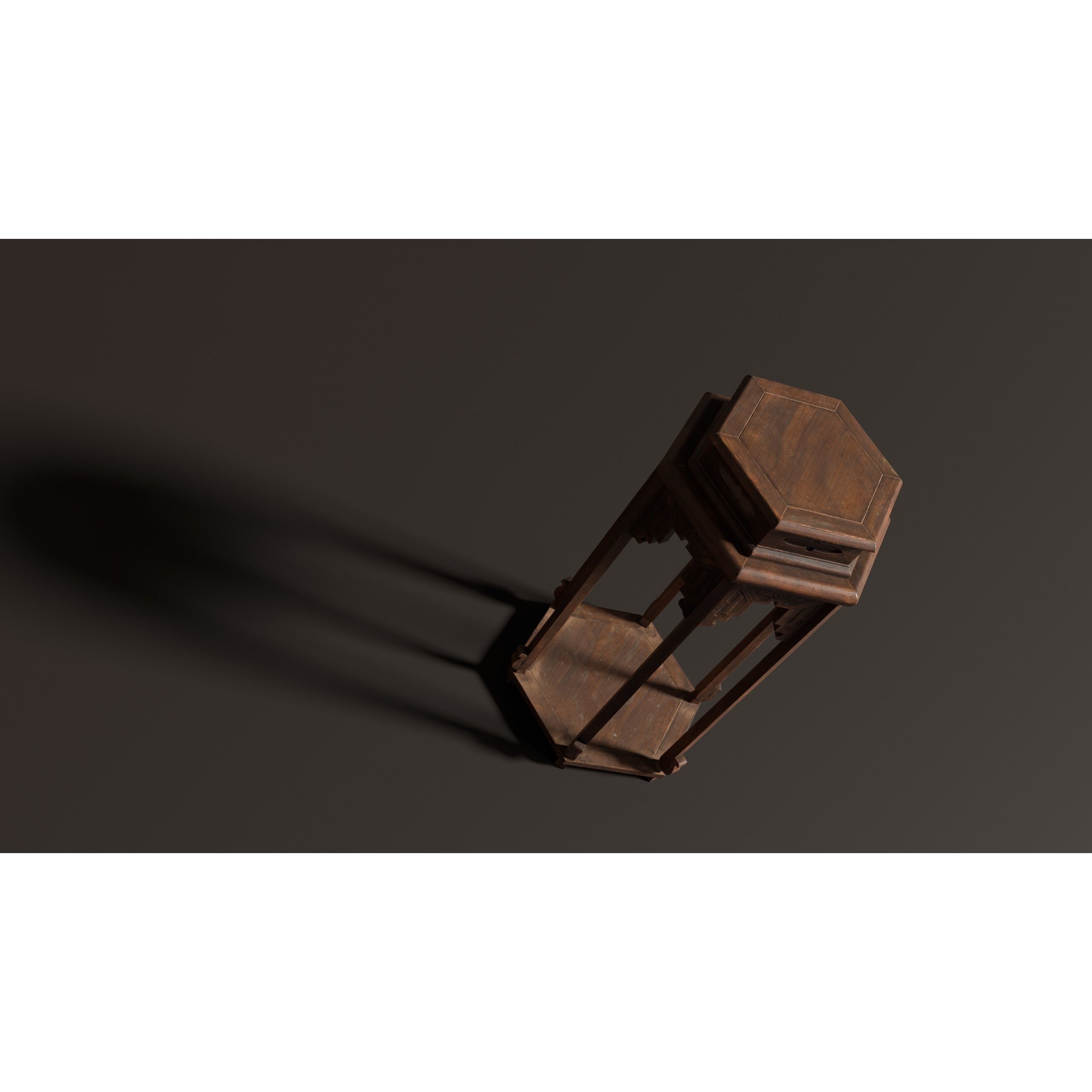 Chinese Wooden End Table 3D Model – Antique Low-Poly Furniture, FBX, OBJ - View 12