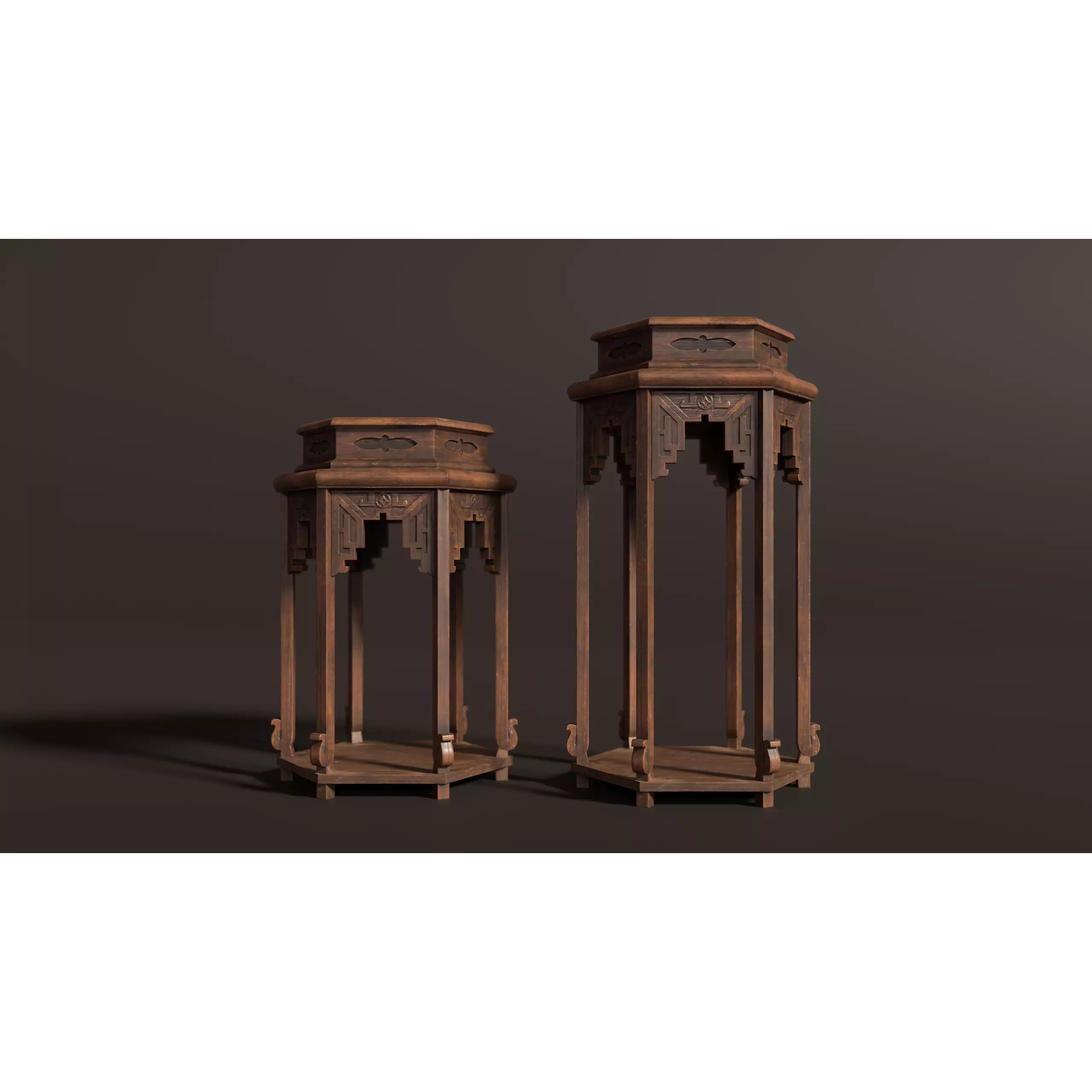 Chinese Wooden End Table 3D Model – Antique Low-Poly Furniture, FBX, OBJ - View 2