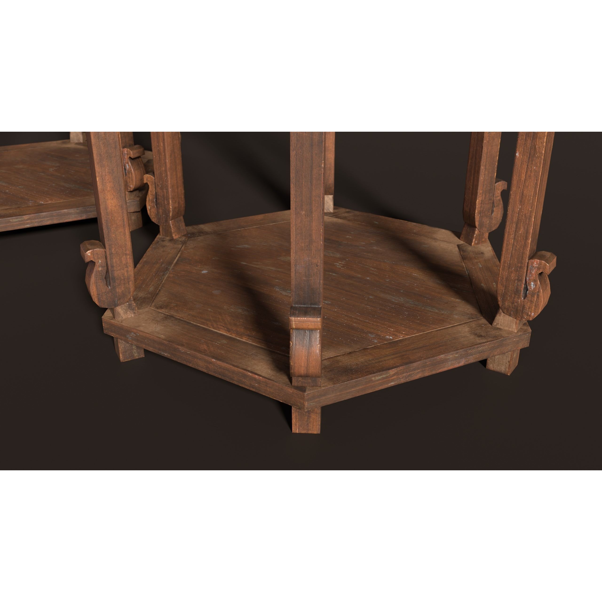 Chinese Wooden End Table 3D Model – Antique Low-Poly Furniture, FBX, OBJ - View 6