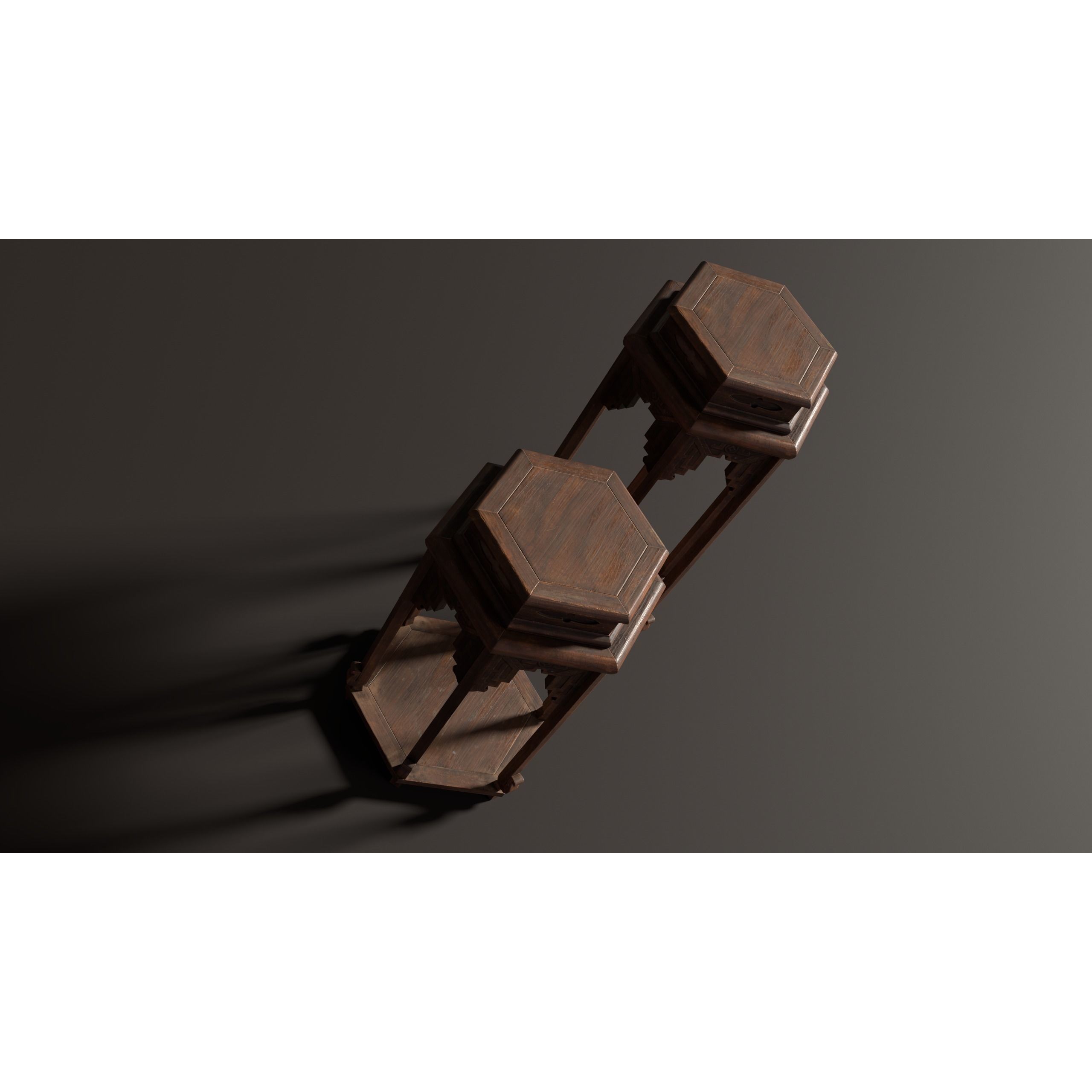 Chinese Wooden End Table 3D Model – Antique Low-Poly Furniture, FBX, OBJ - View 8