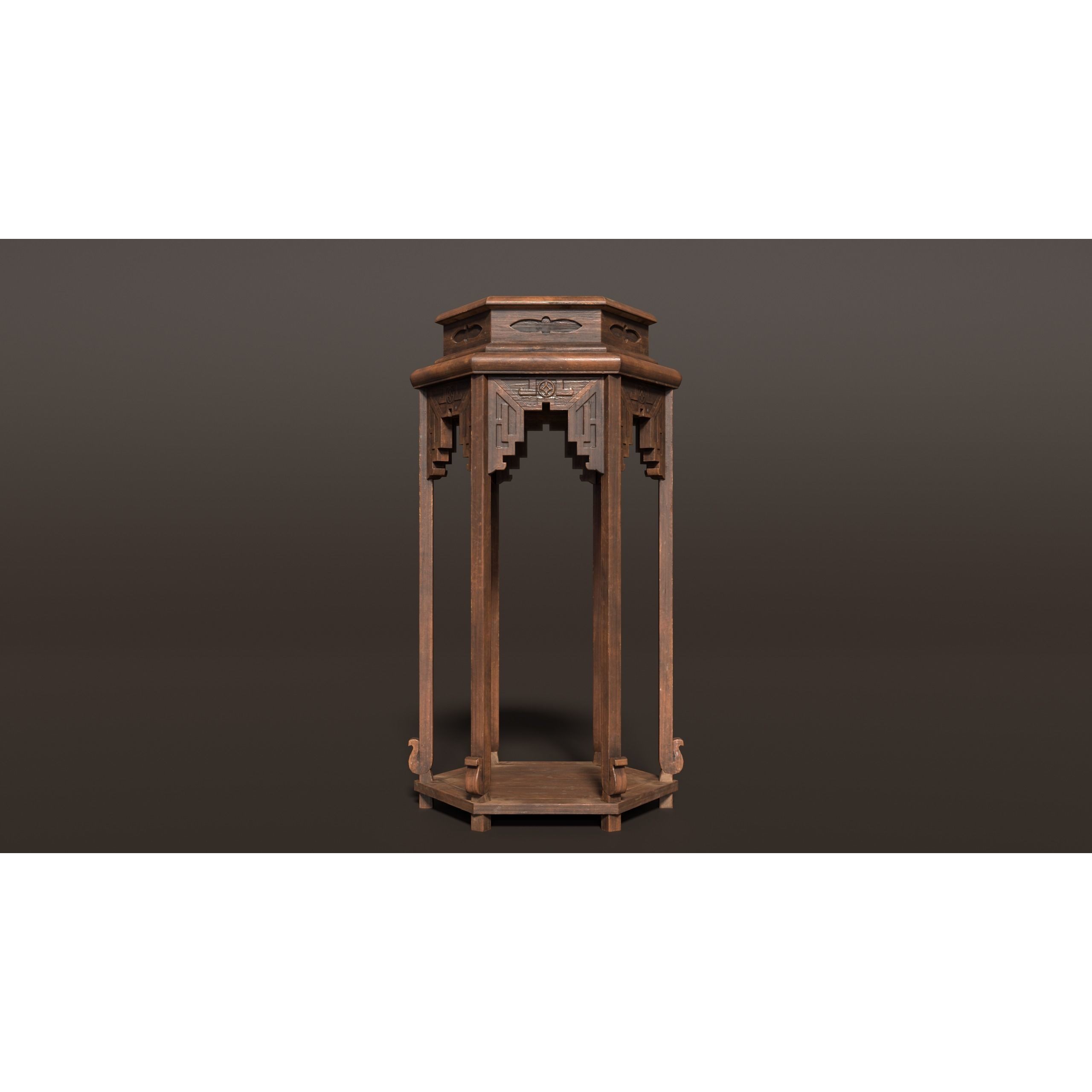 Chinese Wooden End Table 3D Model – Antique Low-Poly Furniture, FBX, OBJ - View 9