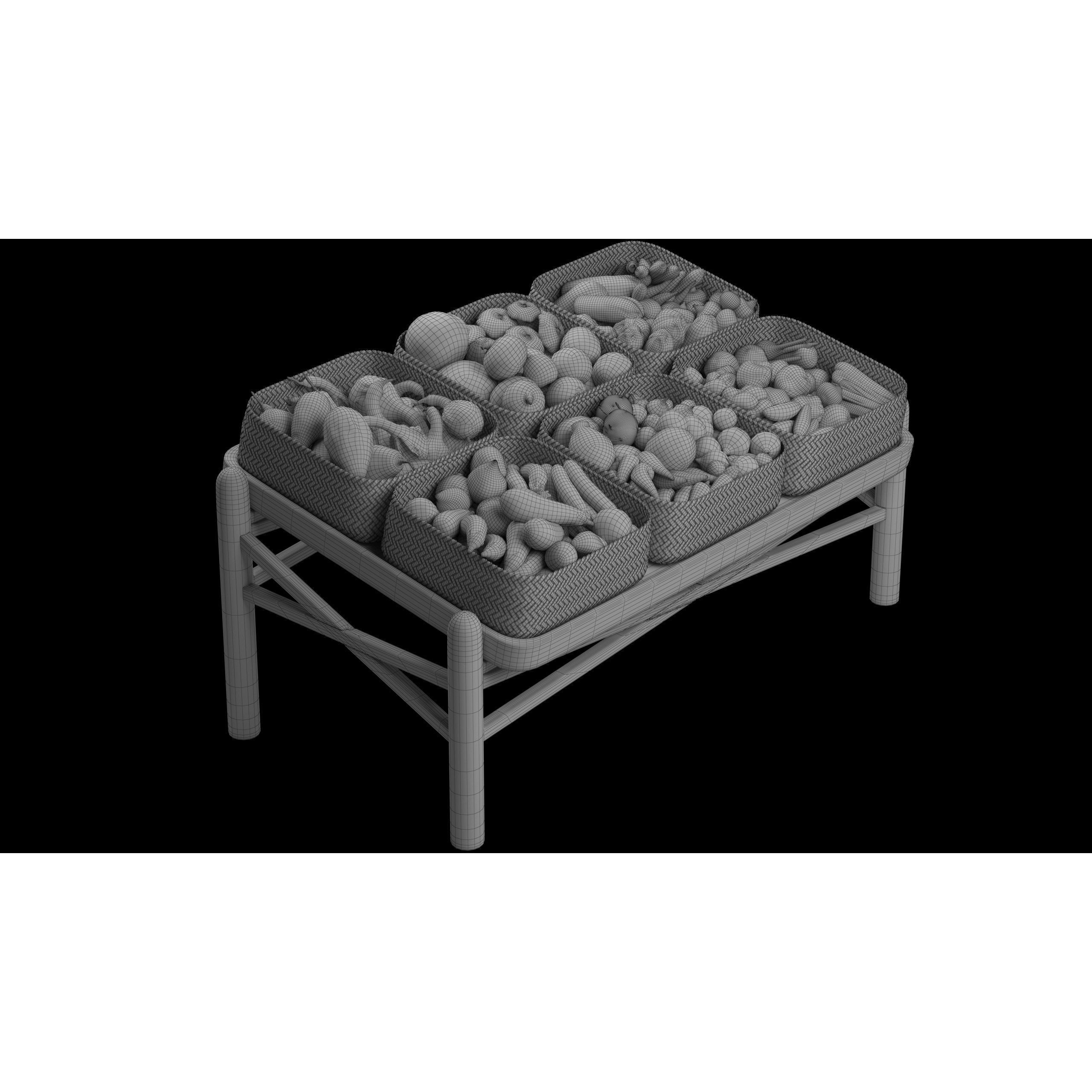 Vegetable Stall 3D Model – Low Poly Market Asset, FBX, PBR Textures - View 12