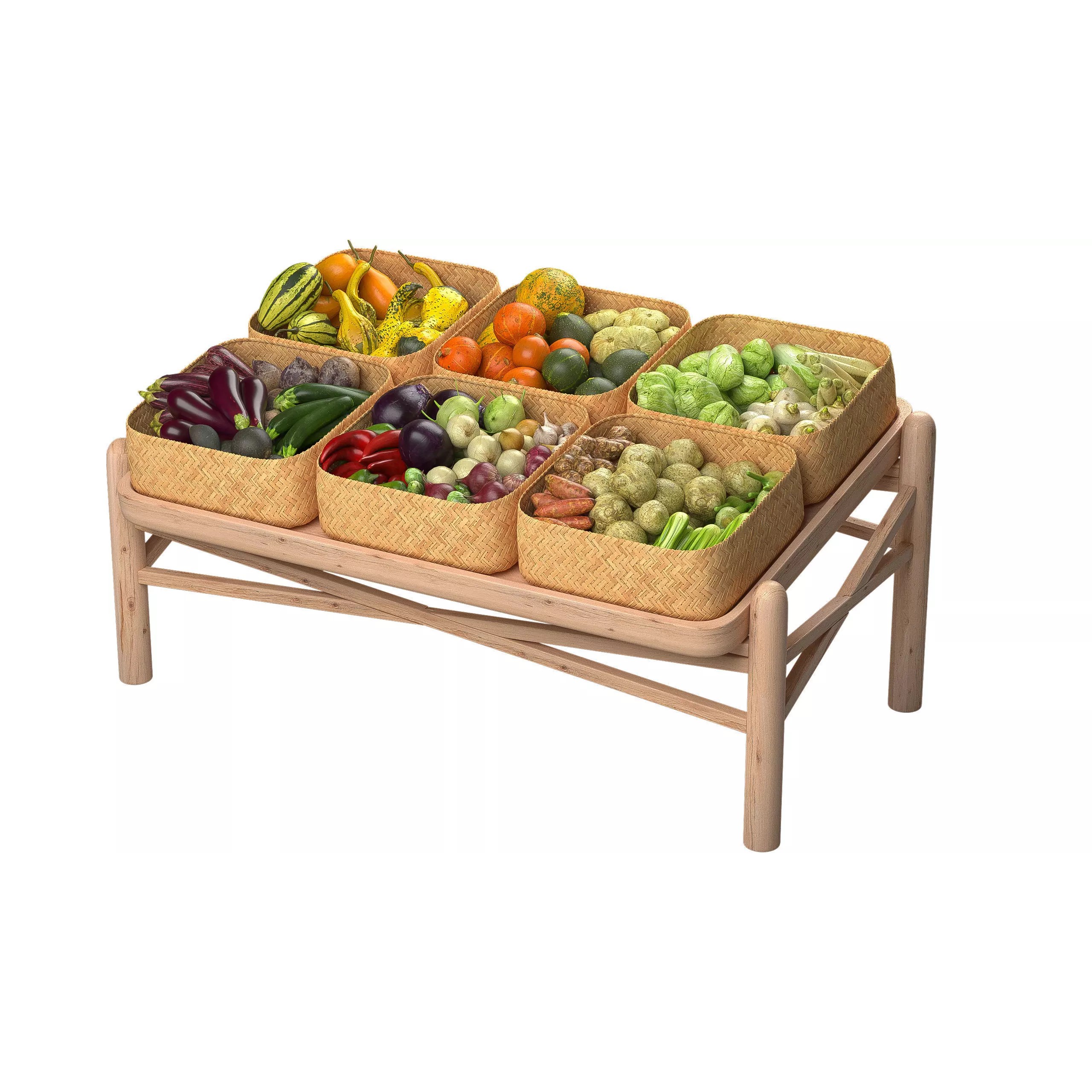 Vegetable Stall 3D Model – Low Poly Market Asset, FBX, PBR Textures - View 2