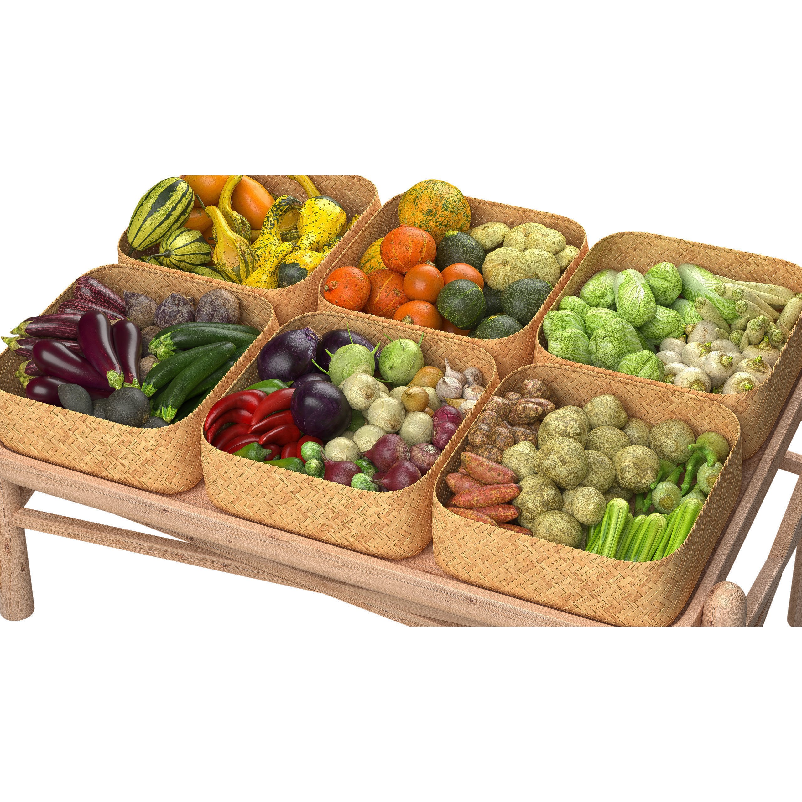 Vegetable Stall 3D Model – Low Poly Market Asset, FBX, PBR Textures - View 7