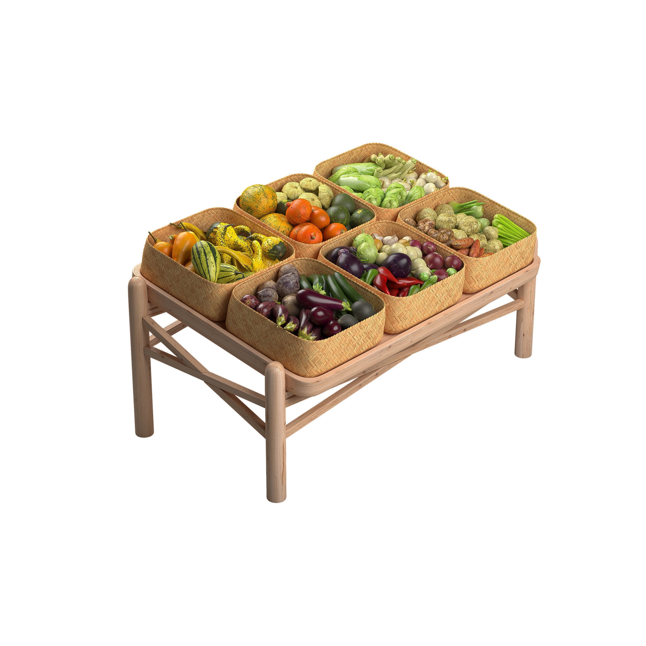 Vegetable Stall 3D Model – Low Poly Market Asset, FBX, PBR Textures - View 9