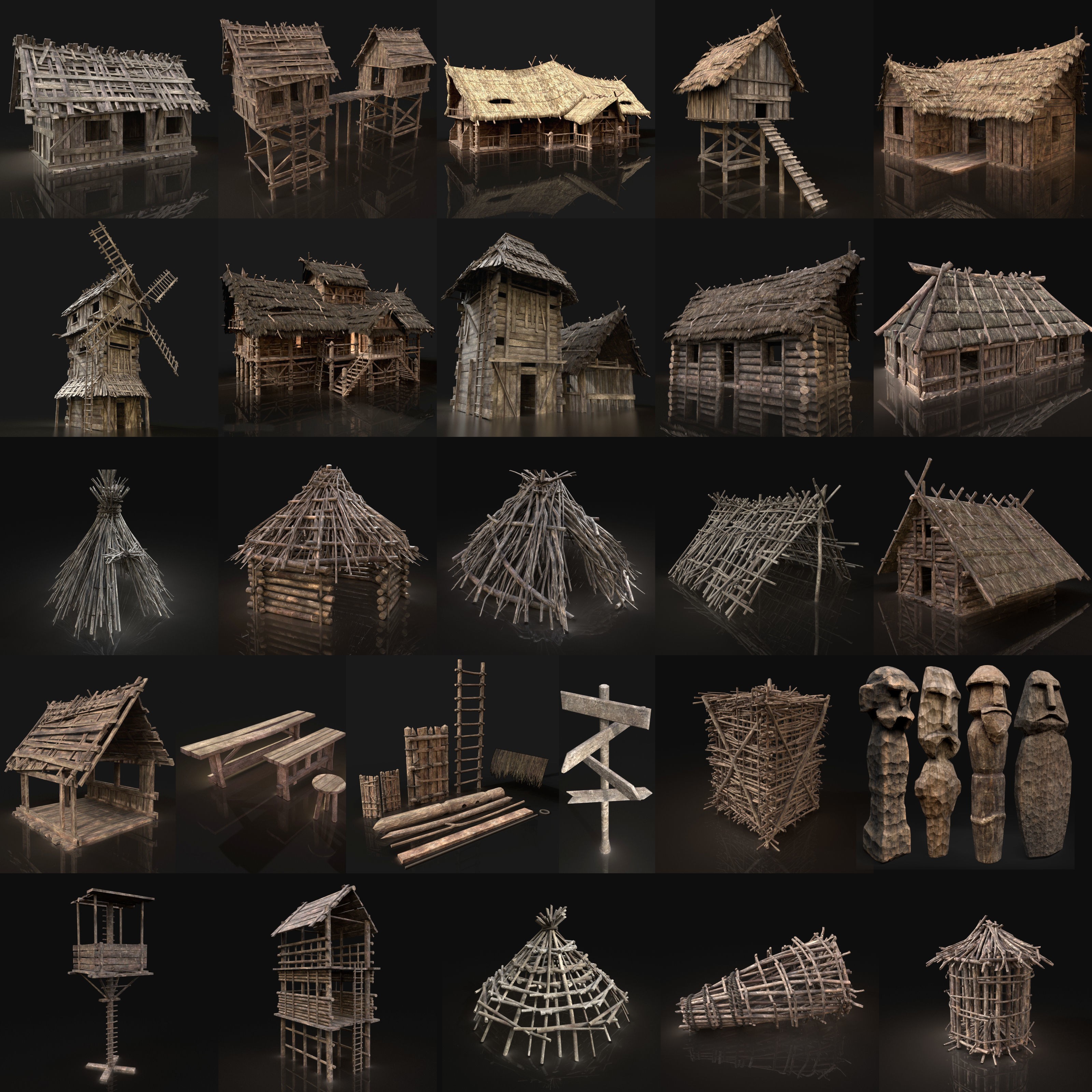 Medieval Builder House Interior Pack - Low-Poly Game-Ready 3D Model - View 8