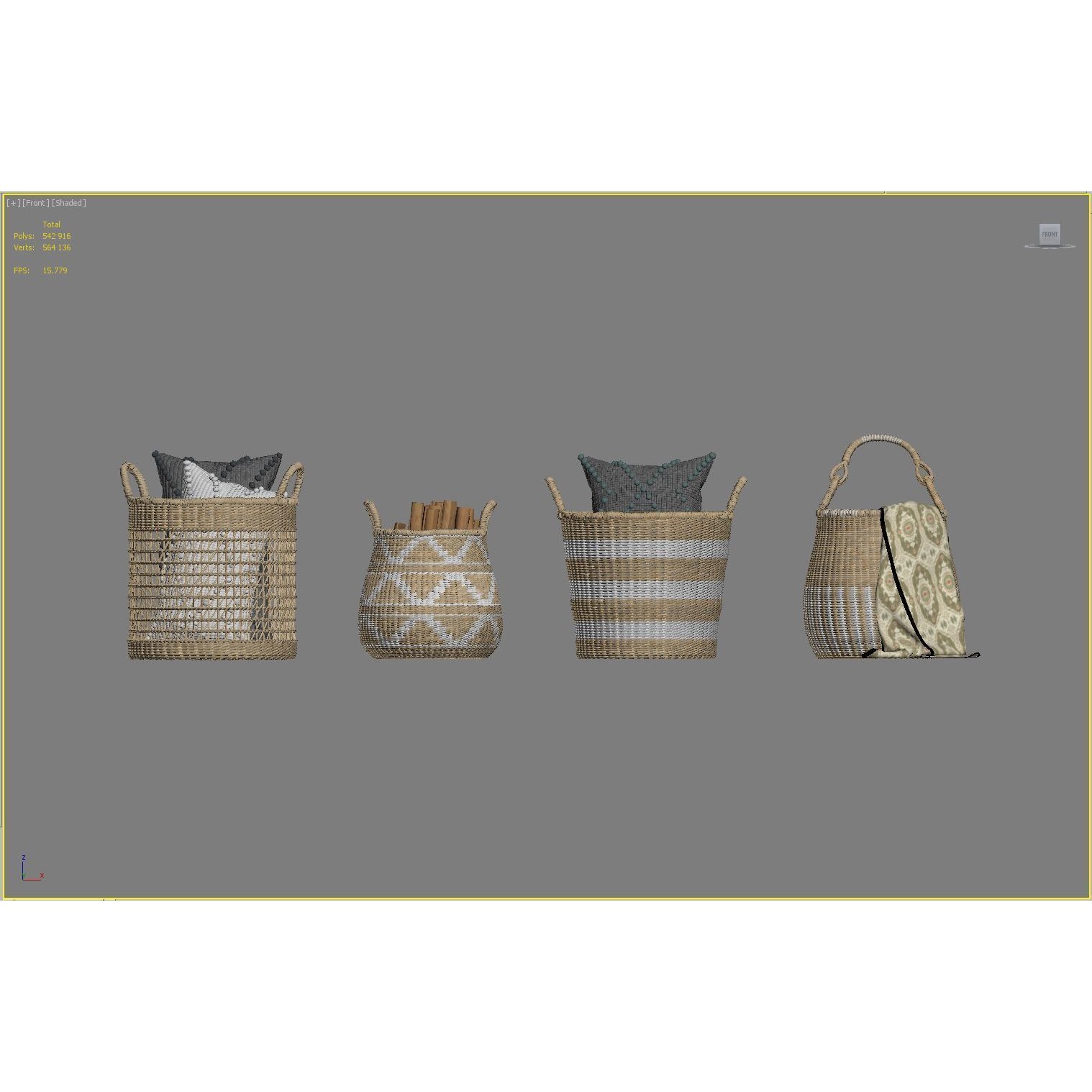 Wicker Baskets Set 3D Model – Natural Decor for Storage, FBX, OBJ