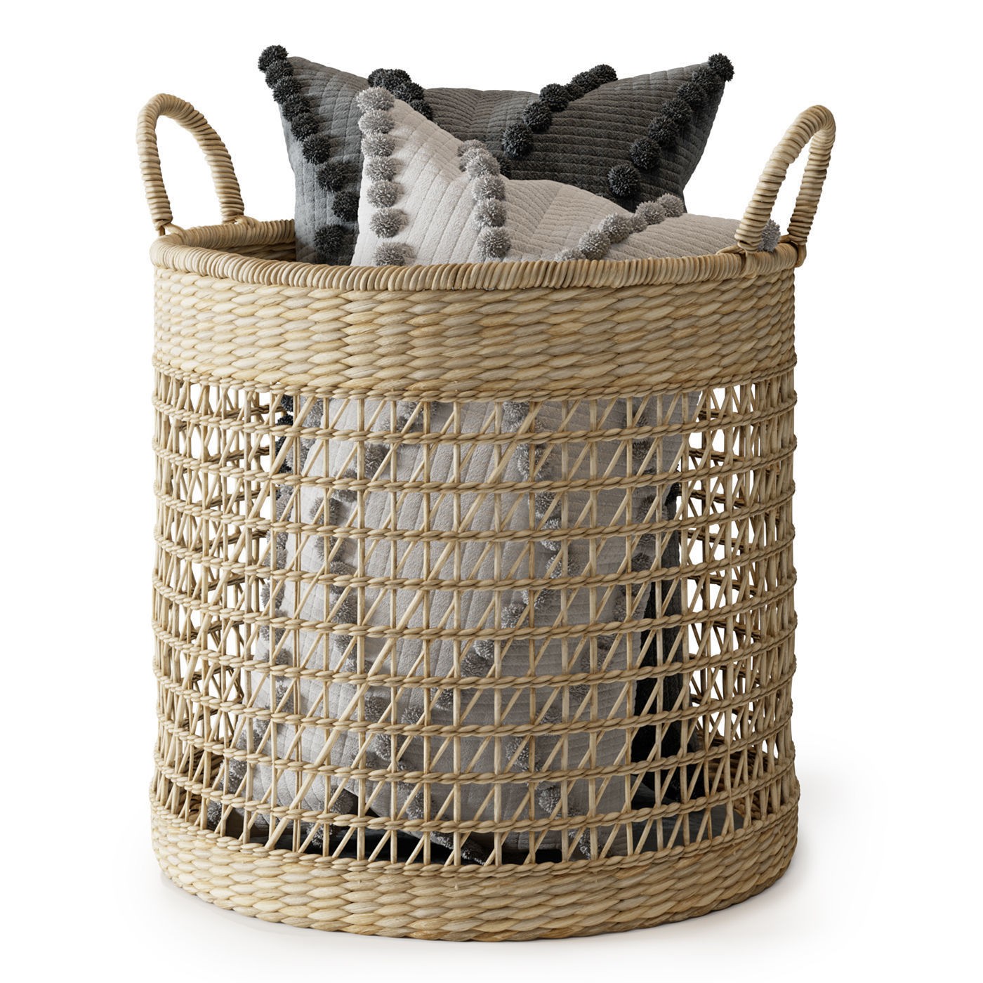 Wicker Baskets Set 3D Model – Natural Decor for Storage, FBX, OBJ - View 3