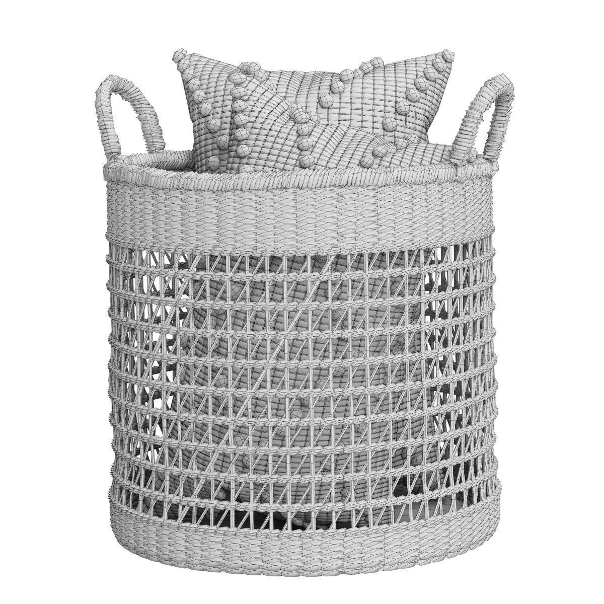 Wicker Baskets Set 3D Model – Natural Decor for Storage, FBX, OBJ - View 8