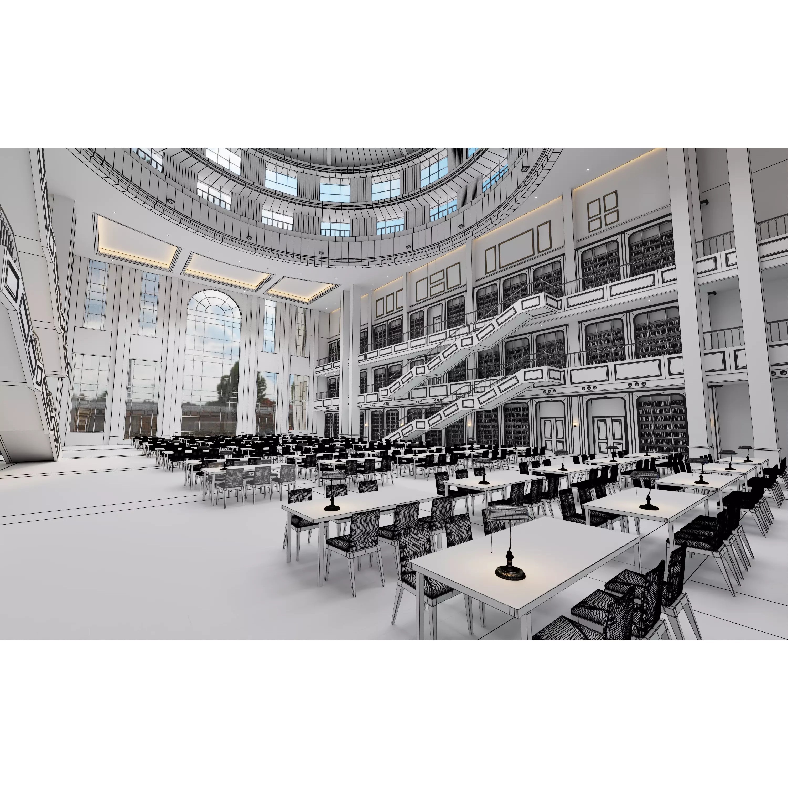 Classic Grand Library Interior - Ready-to-Render 3D Model