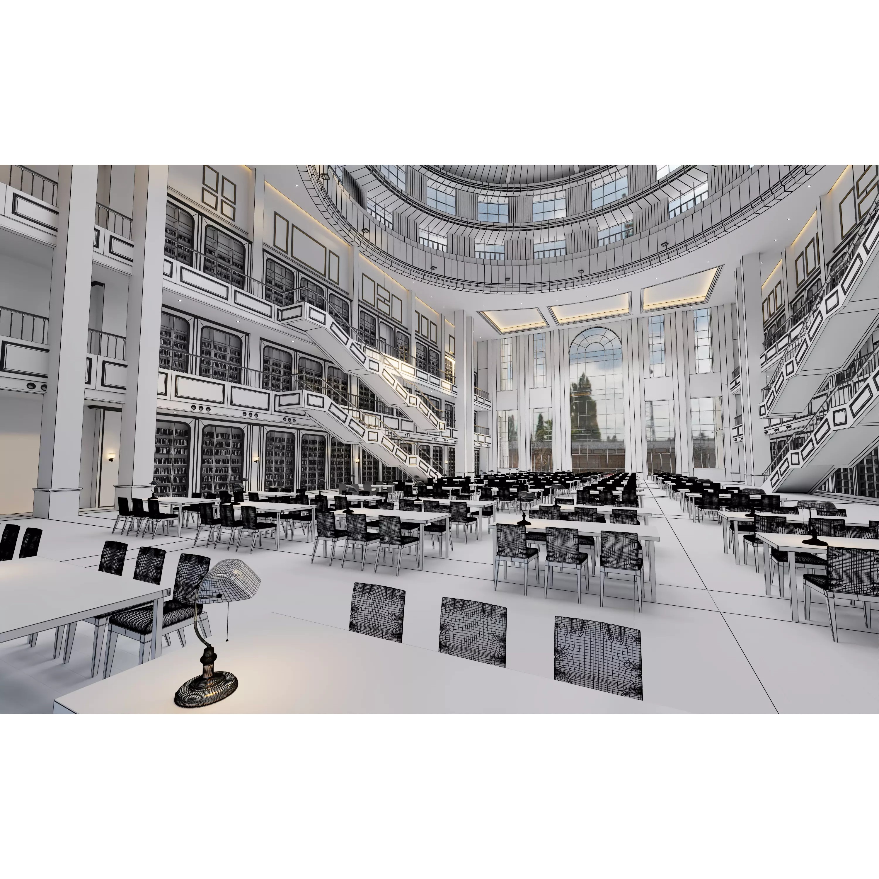 Classic Grand Library Interior - Ready-to-Render 3D Model - View 11