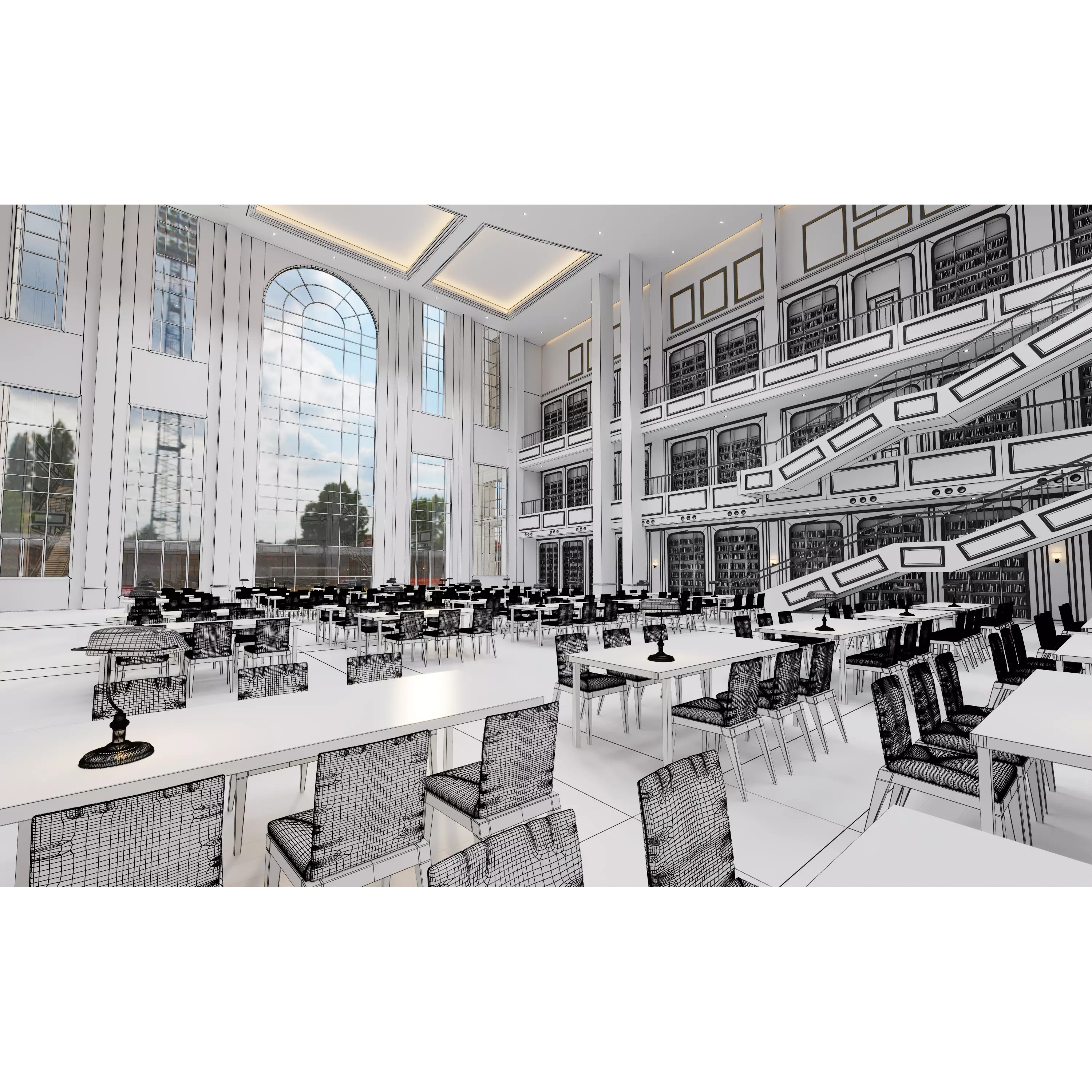 Classic Grand Library Interior - Ready-to-Render 3D Model - View 12