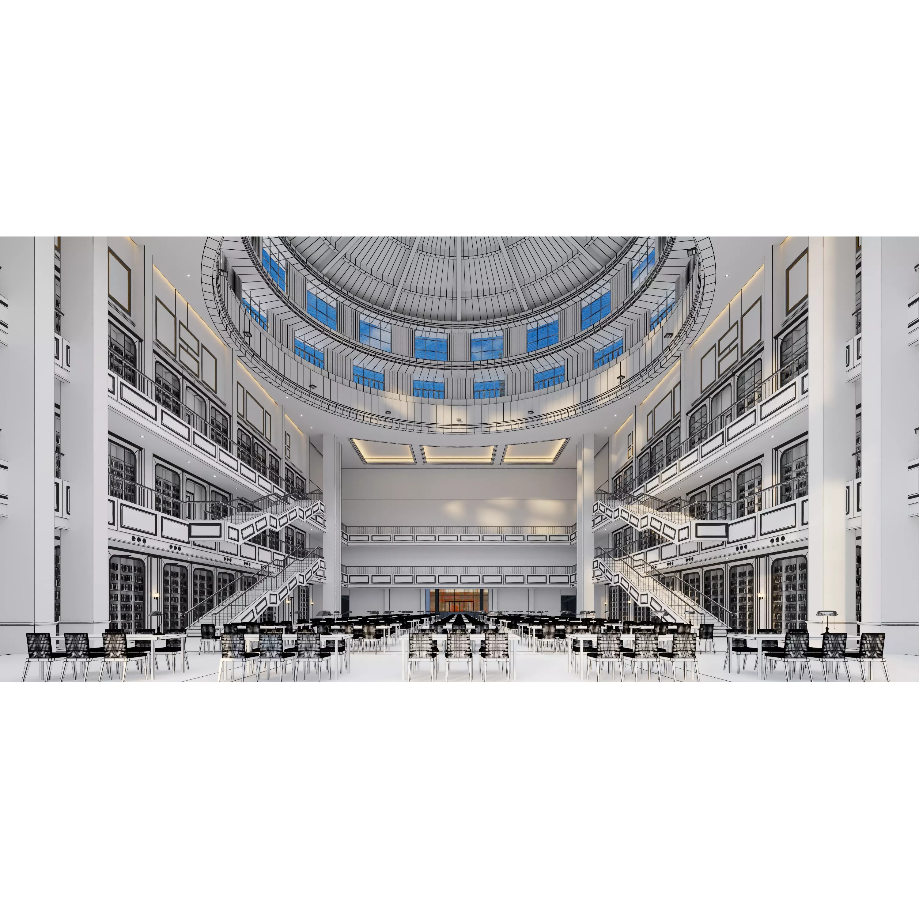 Classic Grand Library Interior - Ready-to-Render 3D Model - View 15