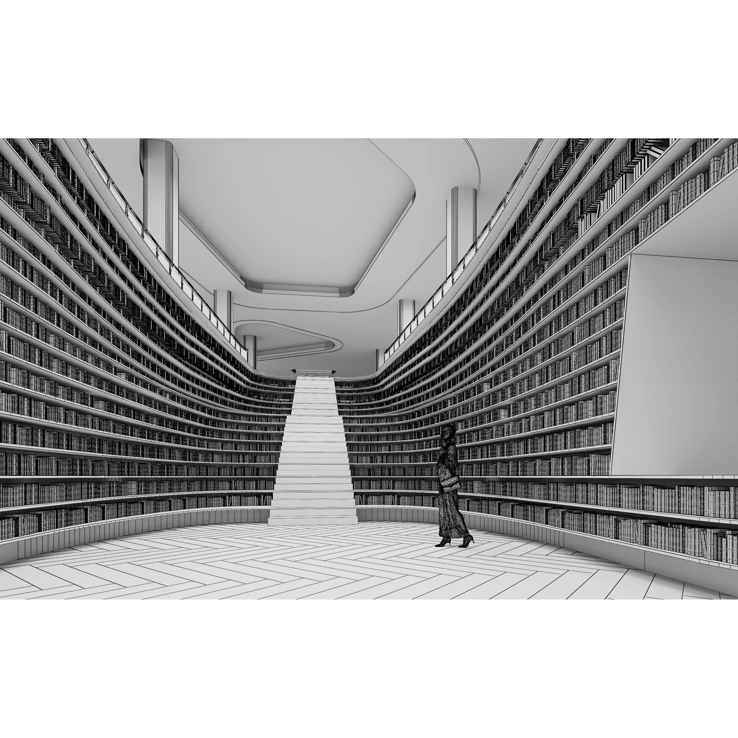 Classic Grand Library Interior - Ready-to-Render 3D Model - View 17