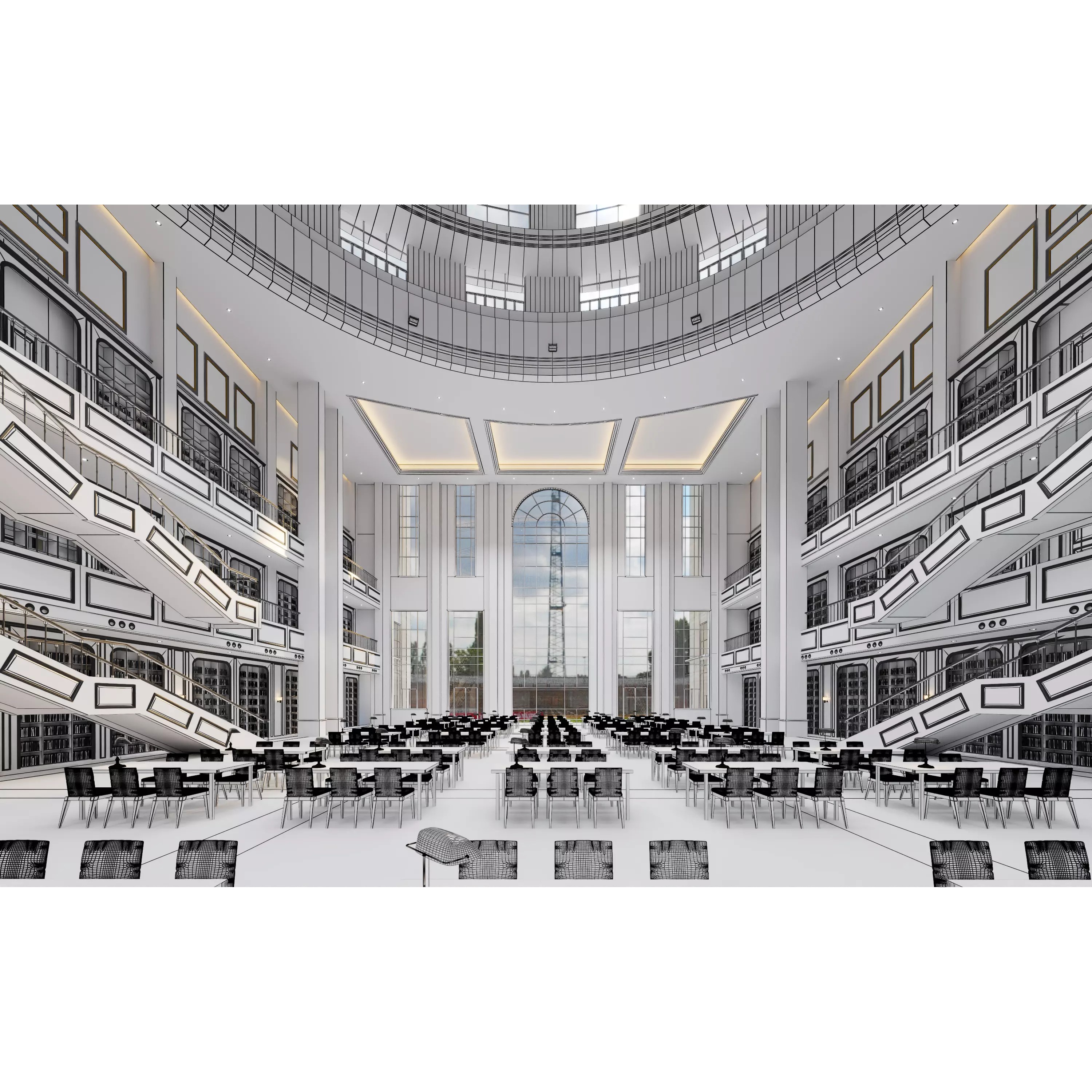 Classic Grand Library Interior - Ready-to-Render 3D Model - View 19