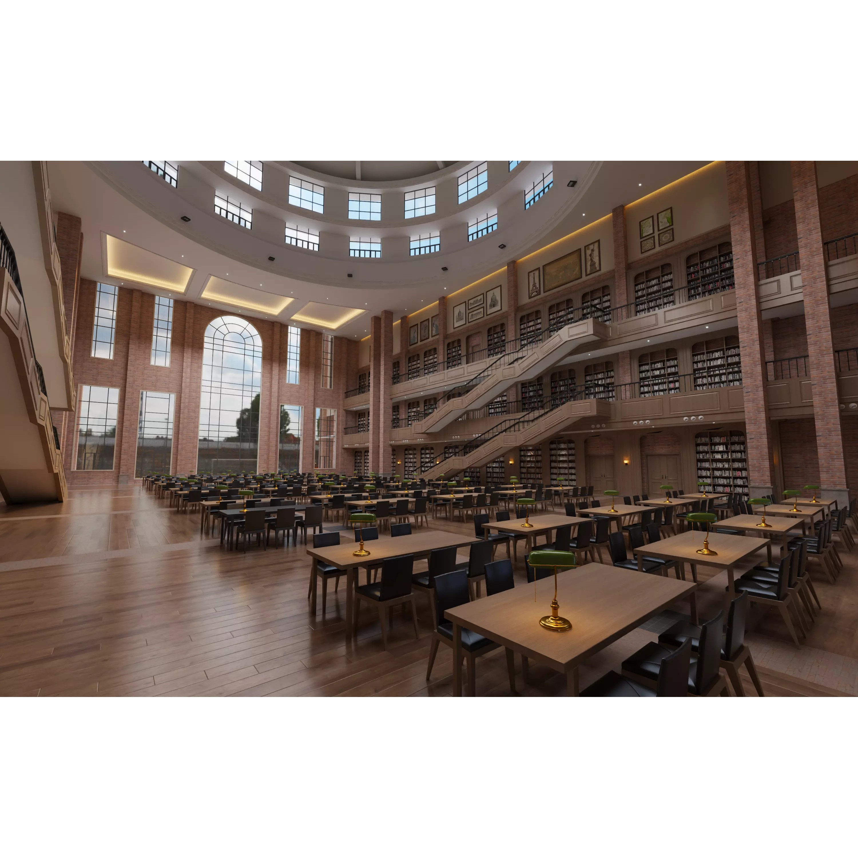 Classic Grand Library Interior - Ready-to-Render 3D Model - View 5