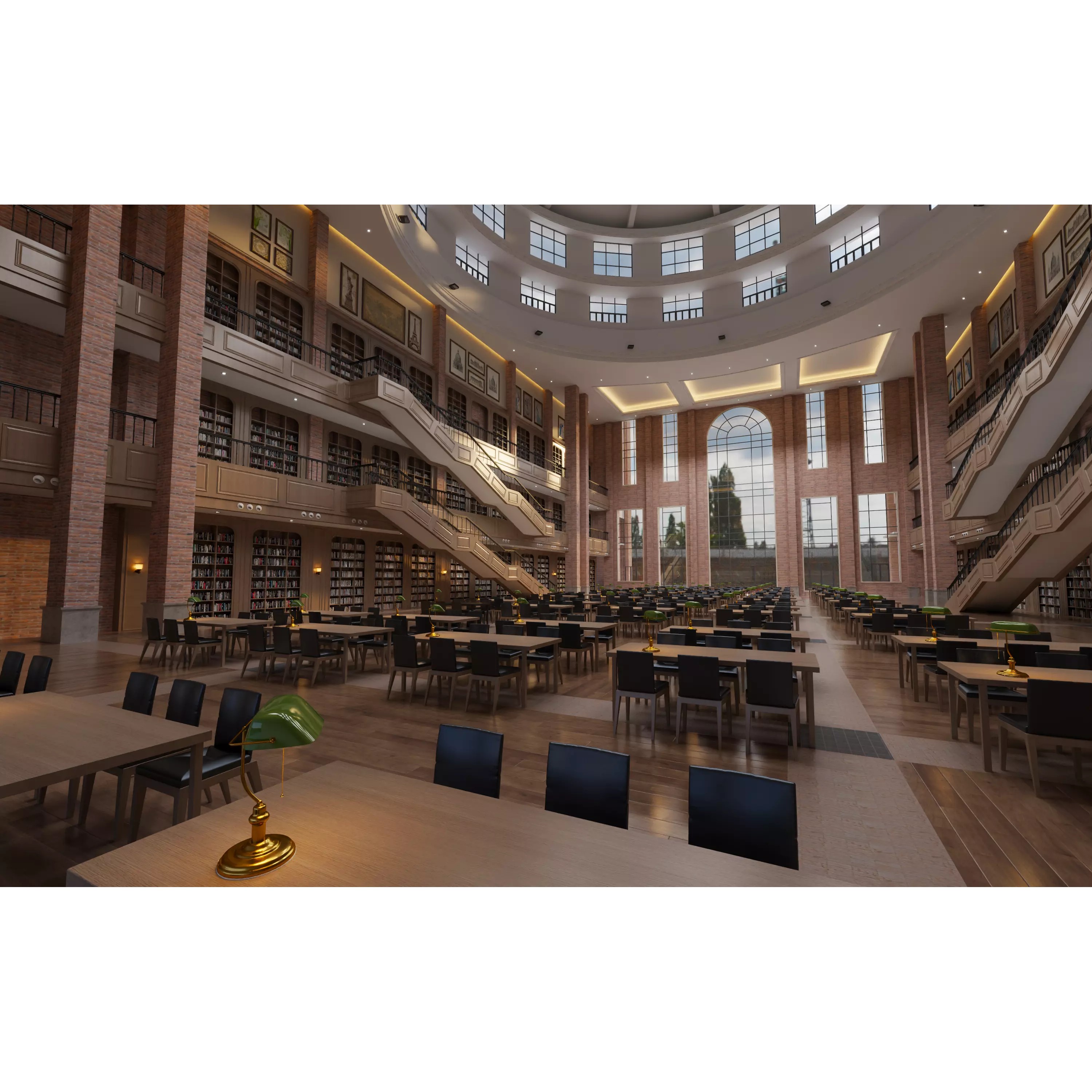 Classic Grand Library Interior - Ready-to-Render 3D Model - View 6