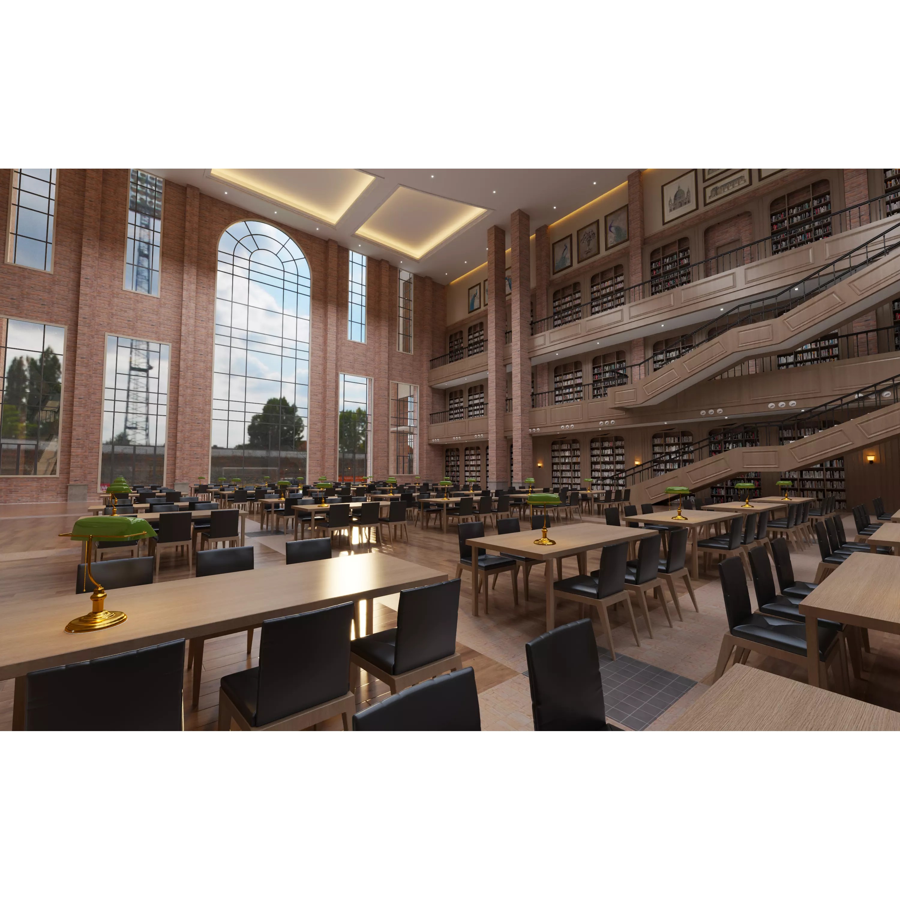 Classic Grand Library Interior - Ready-to-Render 3D Model - View 8